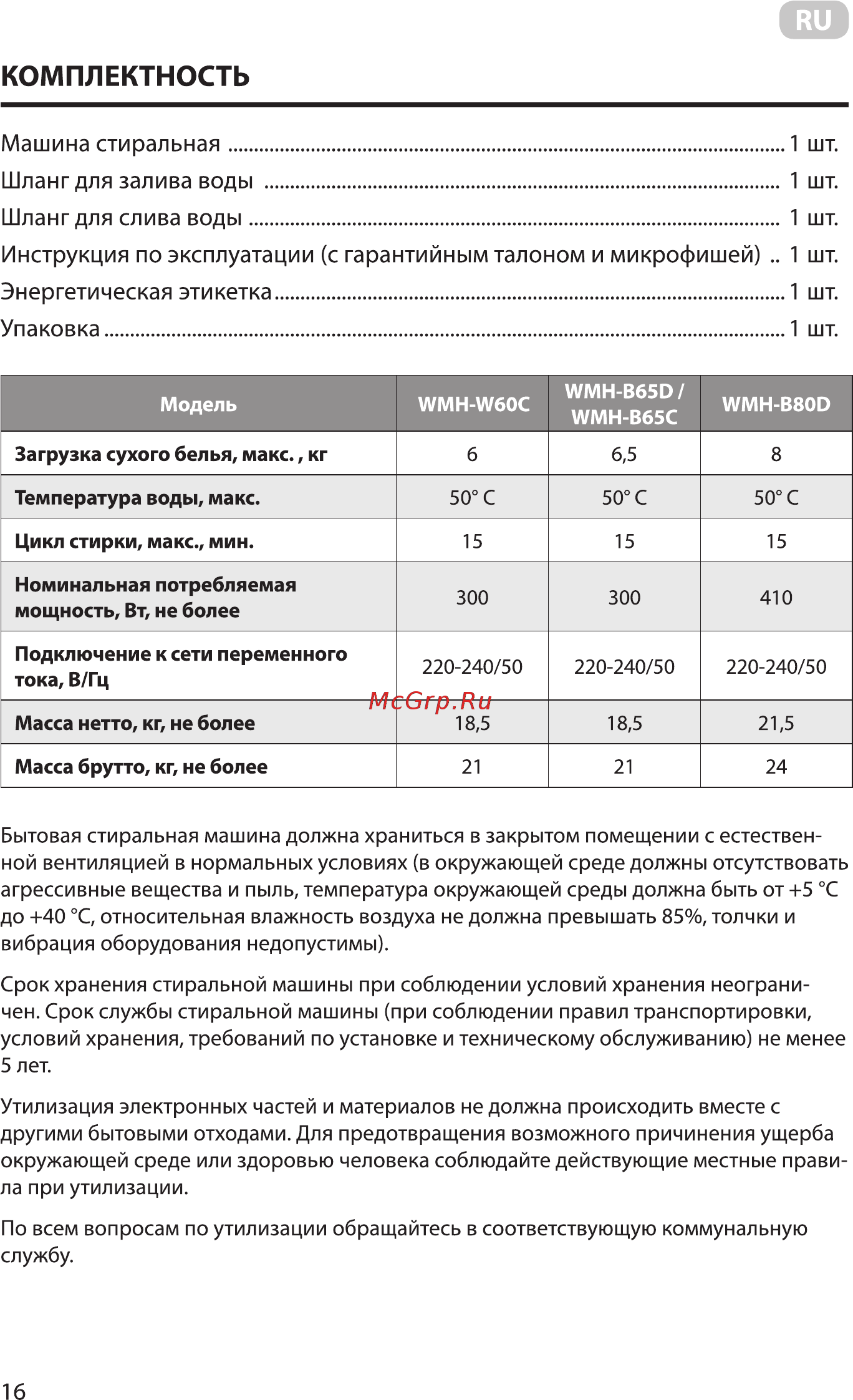 Ardesto WMH-W60C [16/36] Комплектность