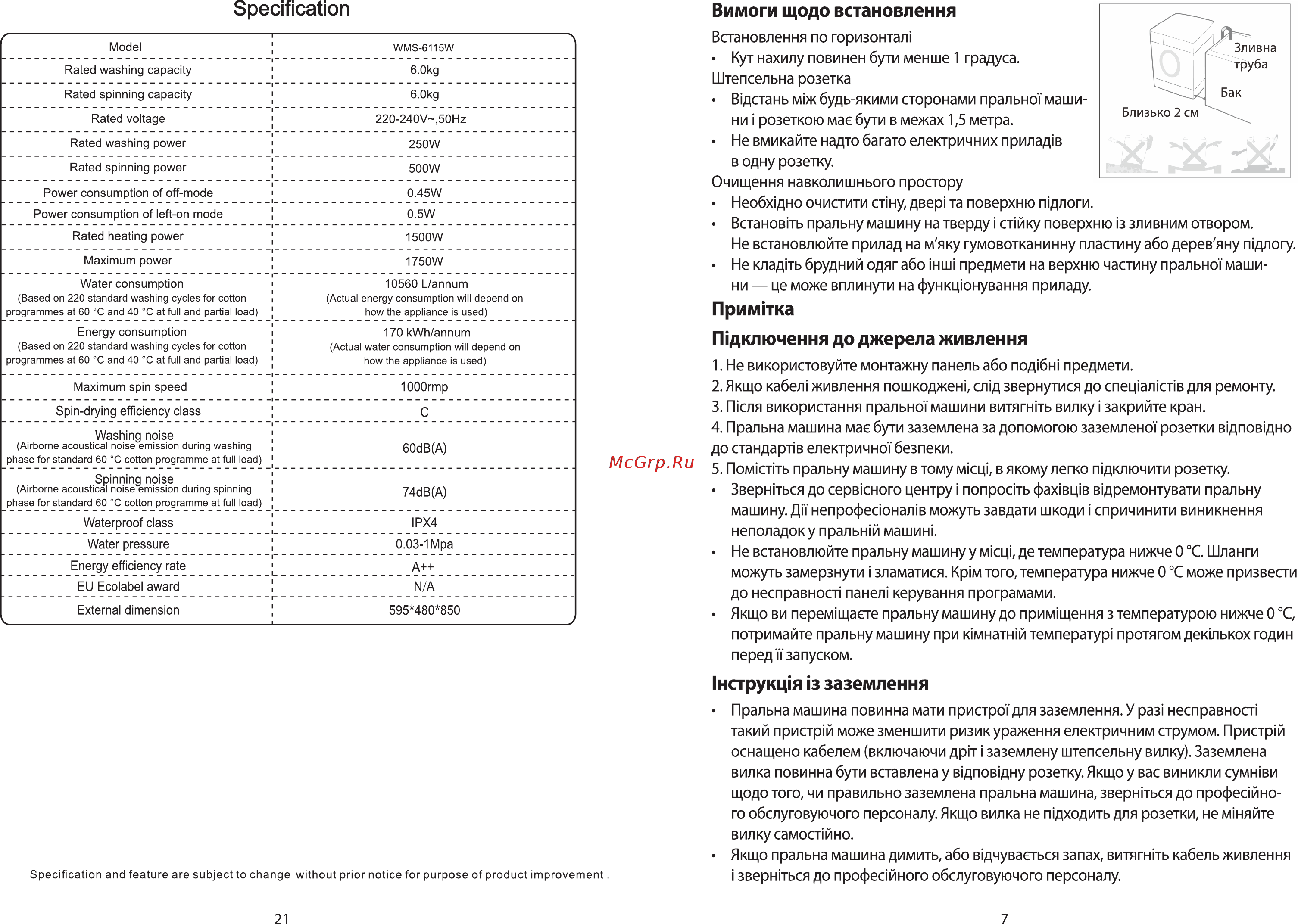Ardesto WMS-6115W [7/40] Specification