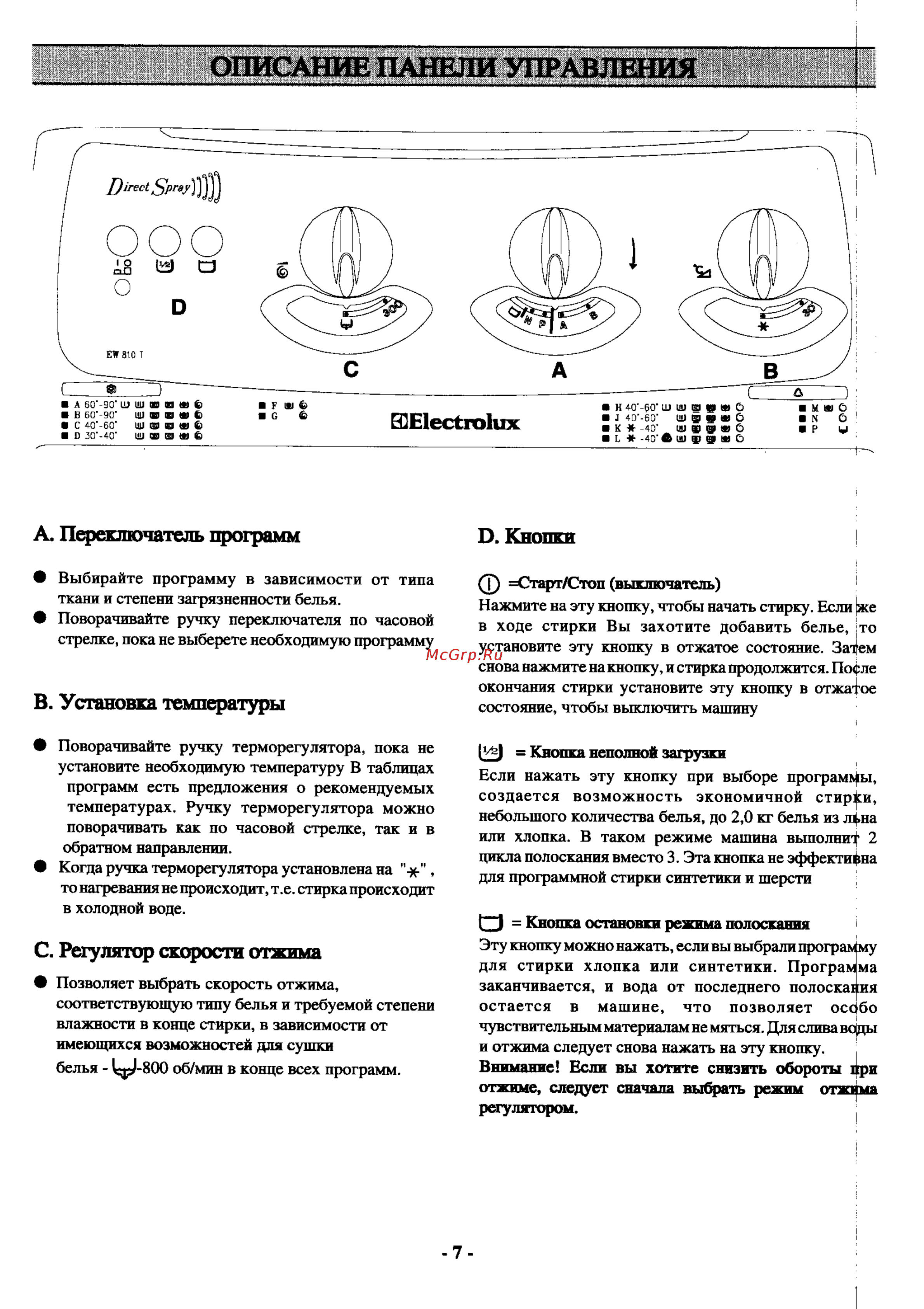 Electrolux EW 810 T [7/18] А переключатель программ