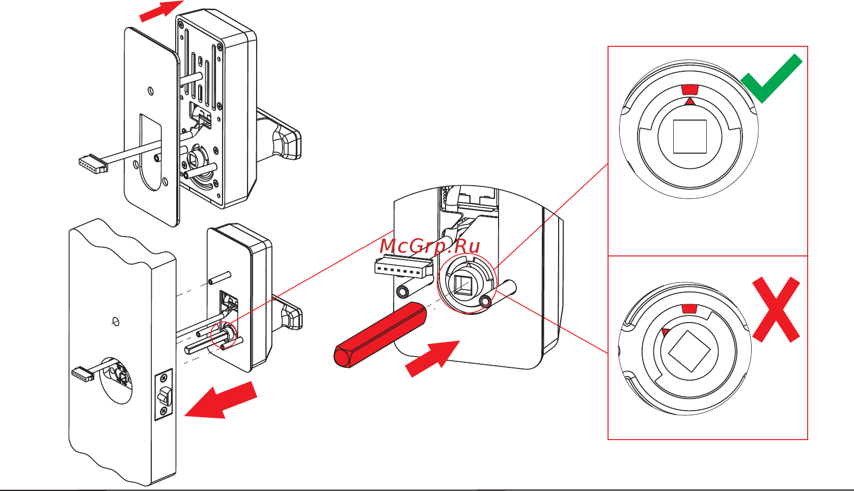Zkteco ML10B [8/10] Install outdoor unit b with gasket c and spindle h on the door