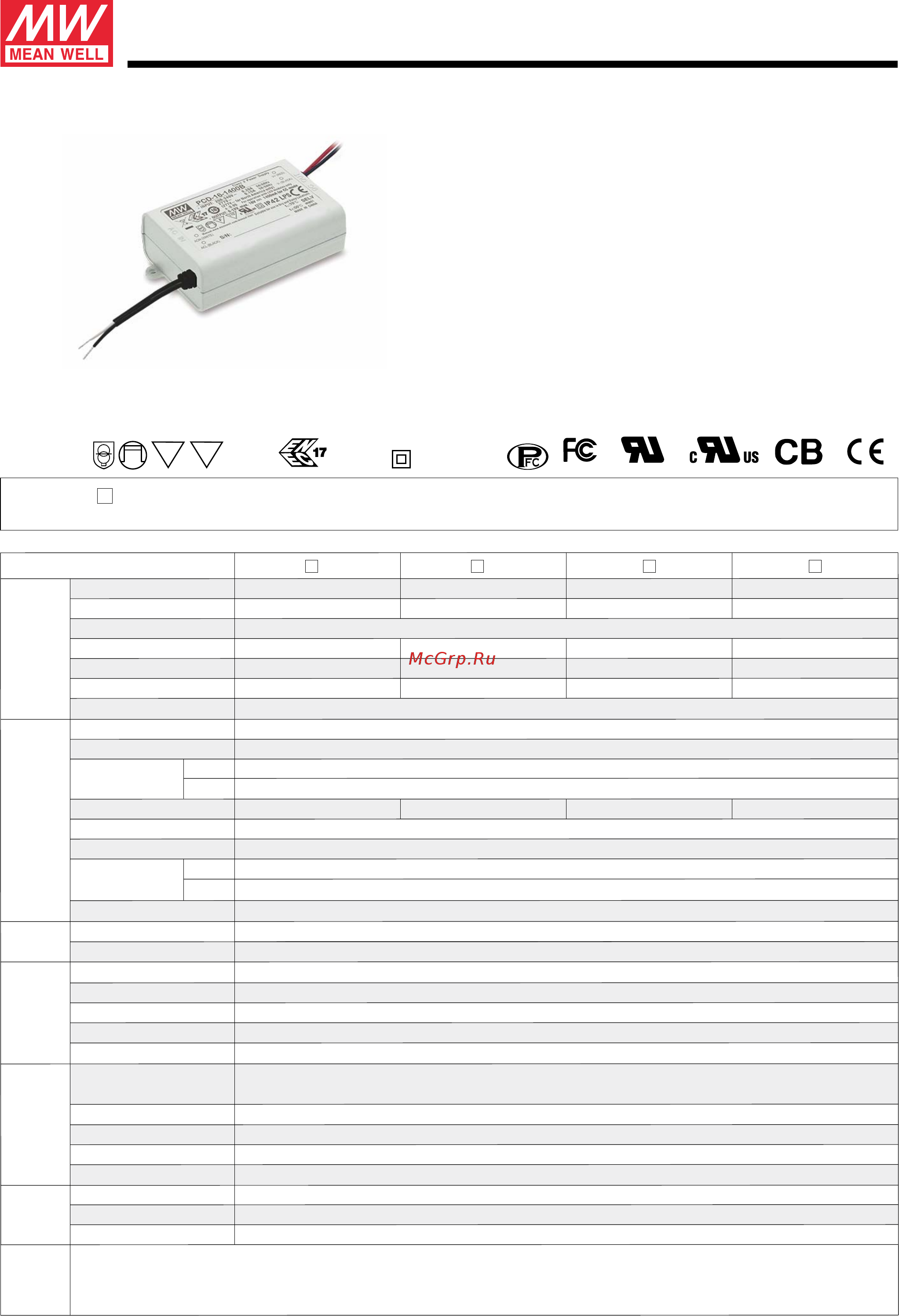 MEAN WELL PCD-16-1050B Datasheet онлайн