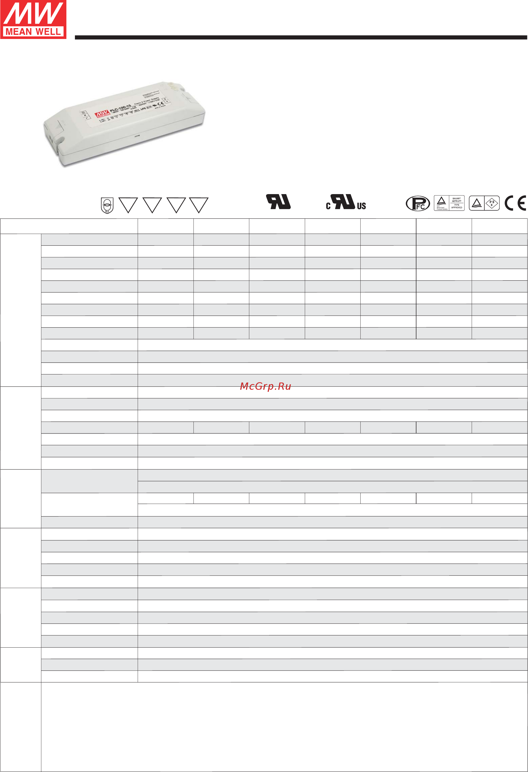 MEAN WELL PLC-100-15 Datasheet онлайн