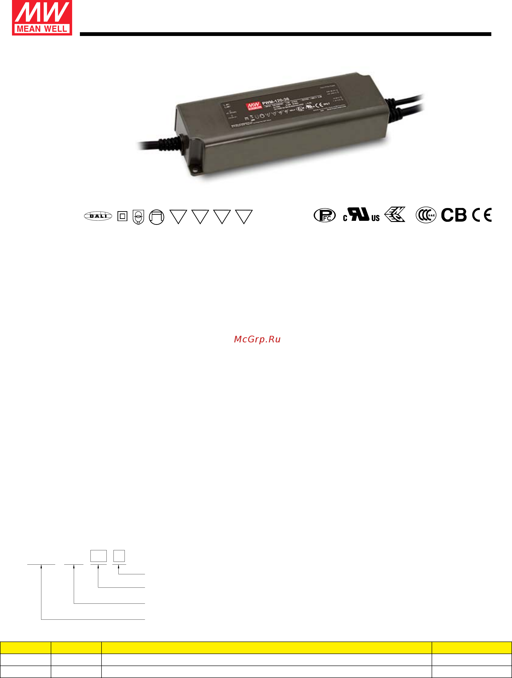 MEAN WELL PWM-120-36 Datasheet онлайн