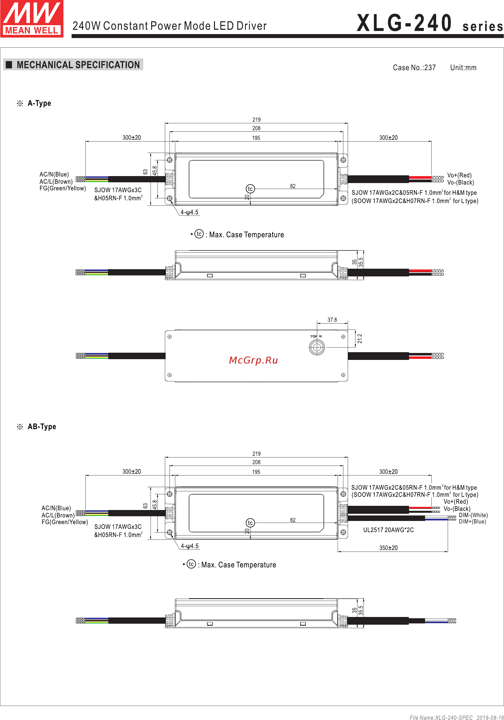 MEAN WELL XLG-240-L-AB Datasheet онлайн [7/8] 545204