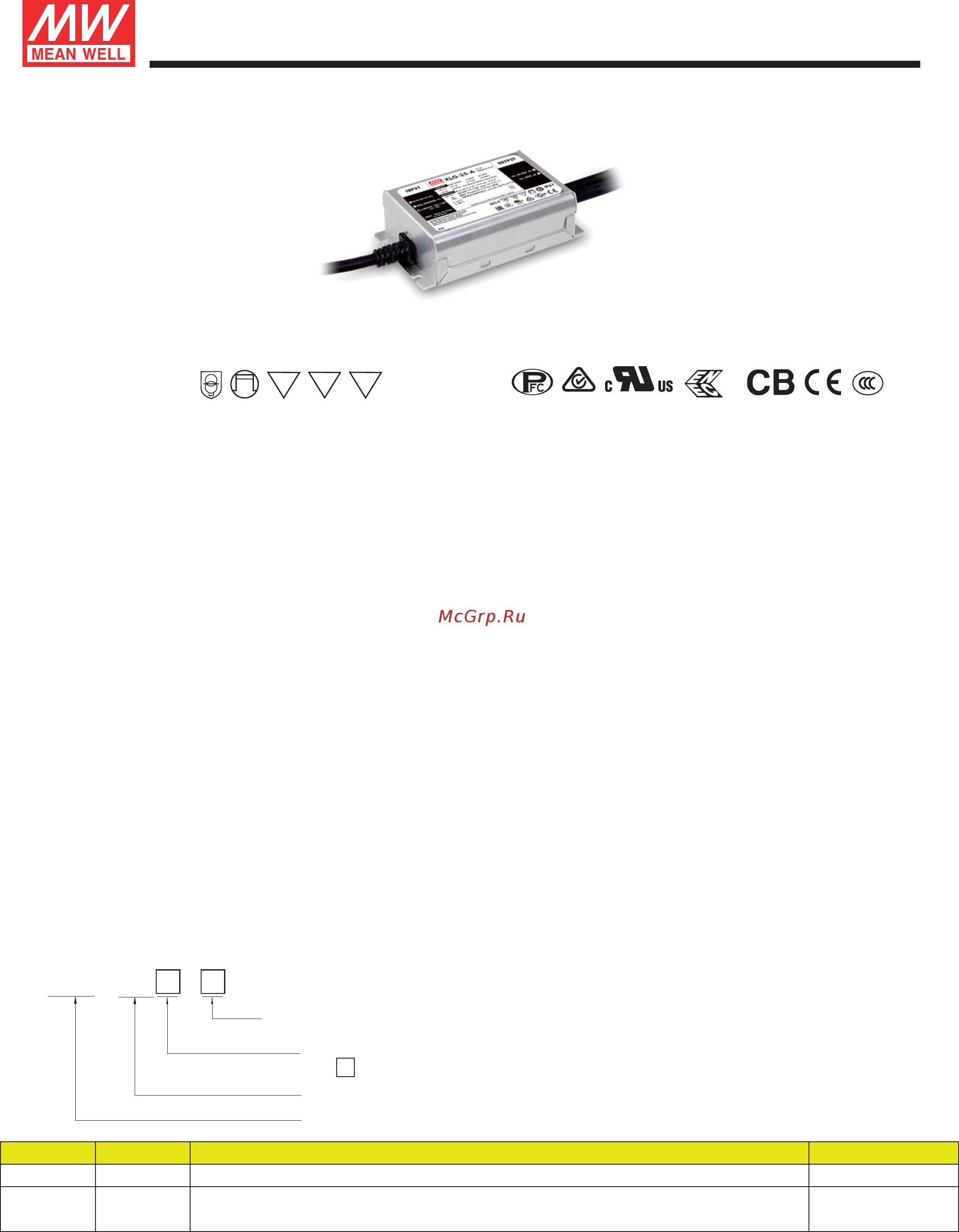 MEAN WELL XLG-25-AB Datasheet онлайн