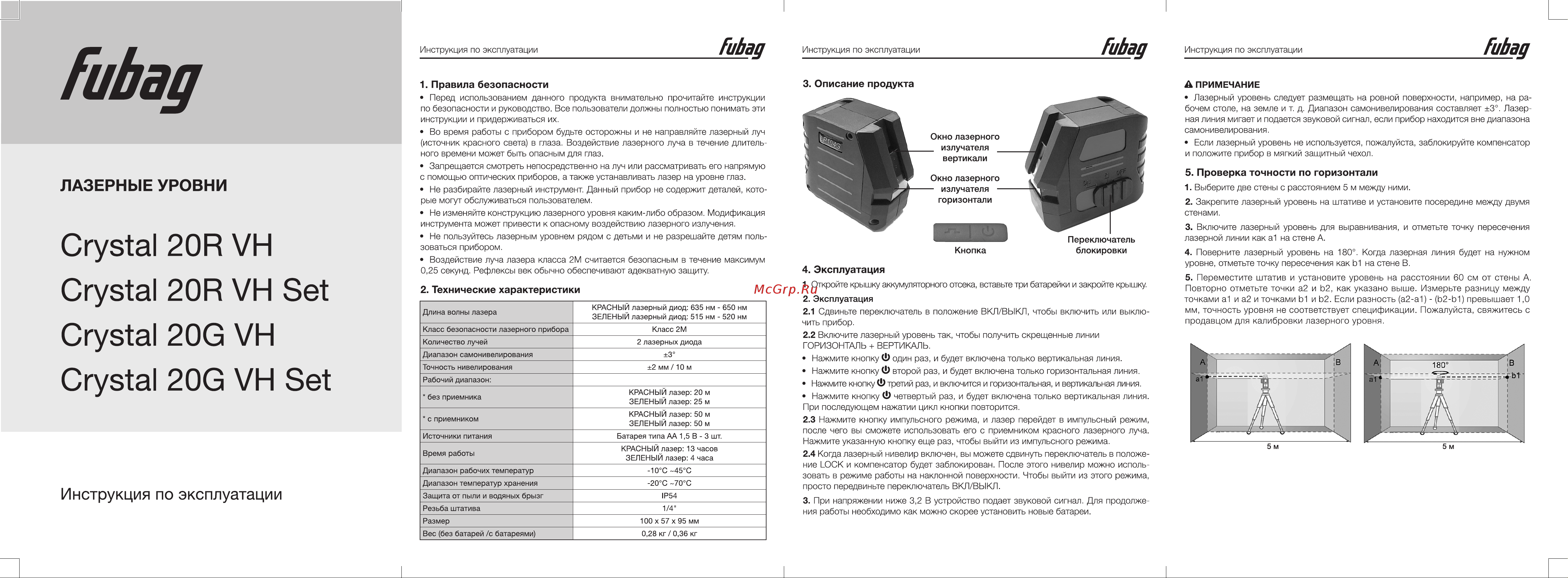 Fubag Crystal 20G VH Set c зеленым лучом Руководство пользователя онлайн