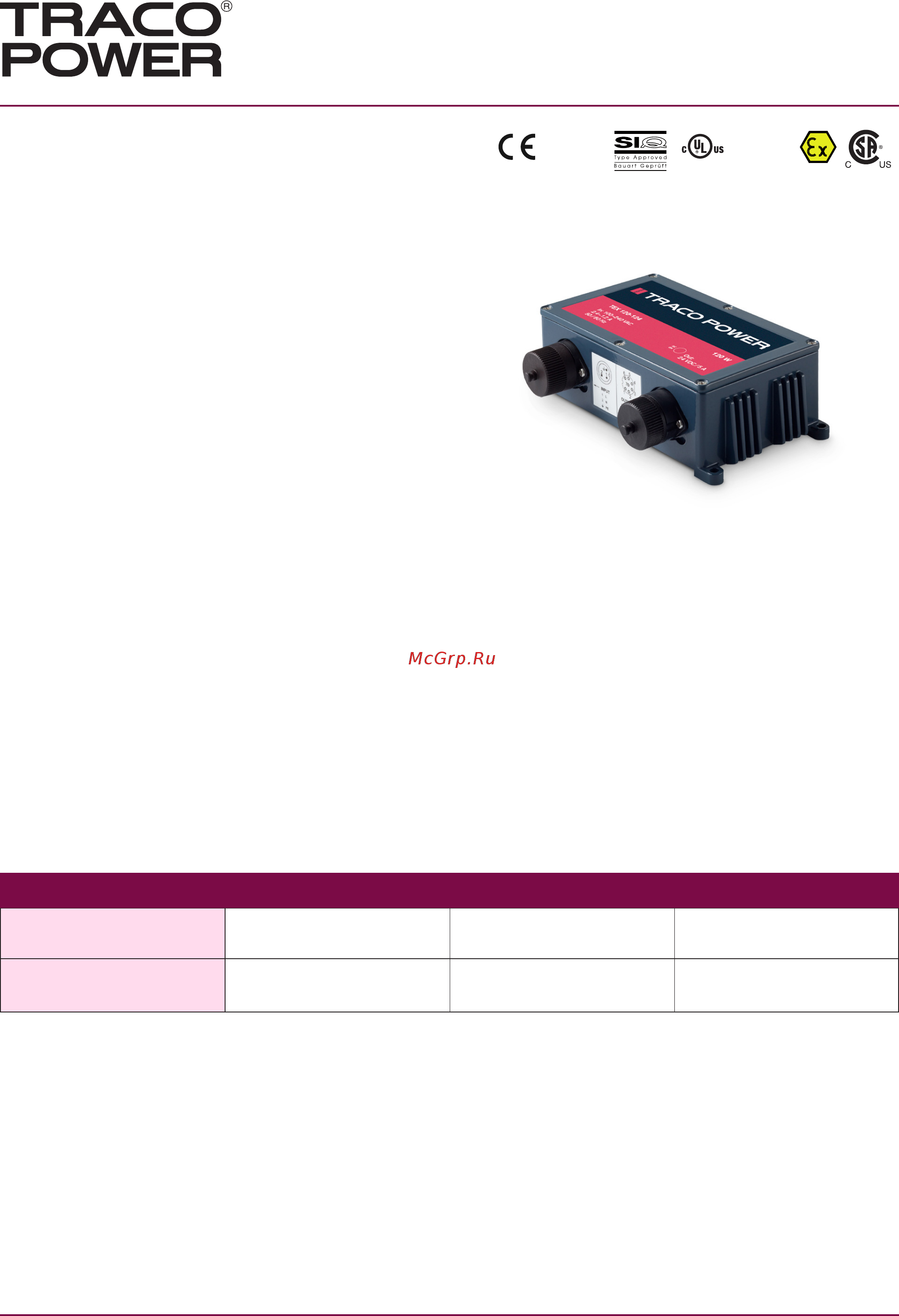 TRACO POWER TEX120-124 Datasheet онлайн