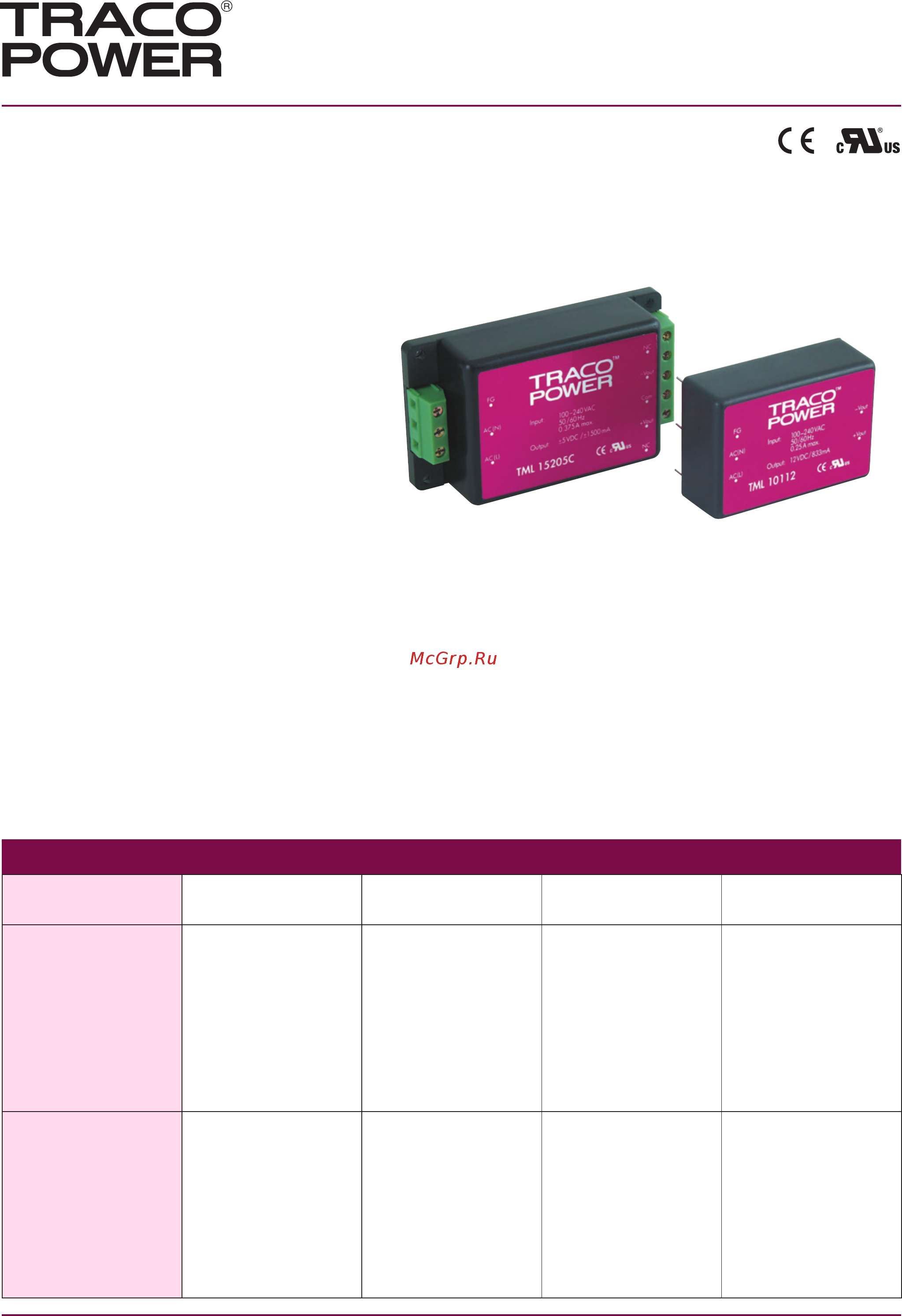 TRACO POWER TML30124C Datasheet онлайн