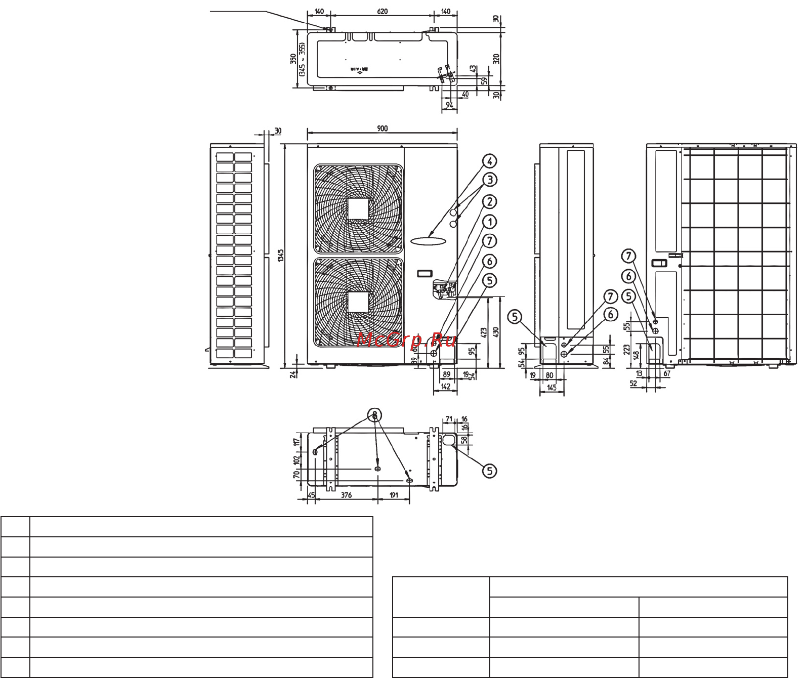 Daikin RXYSQ6P8V1B Размерные чертежи онлайн