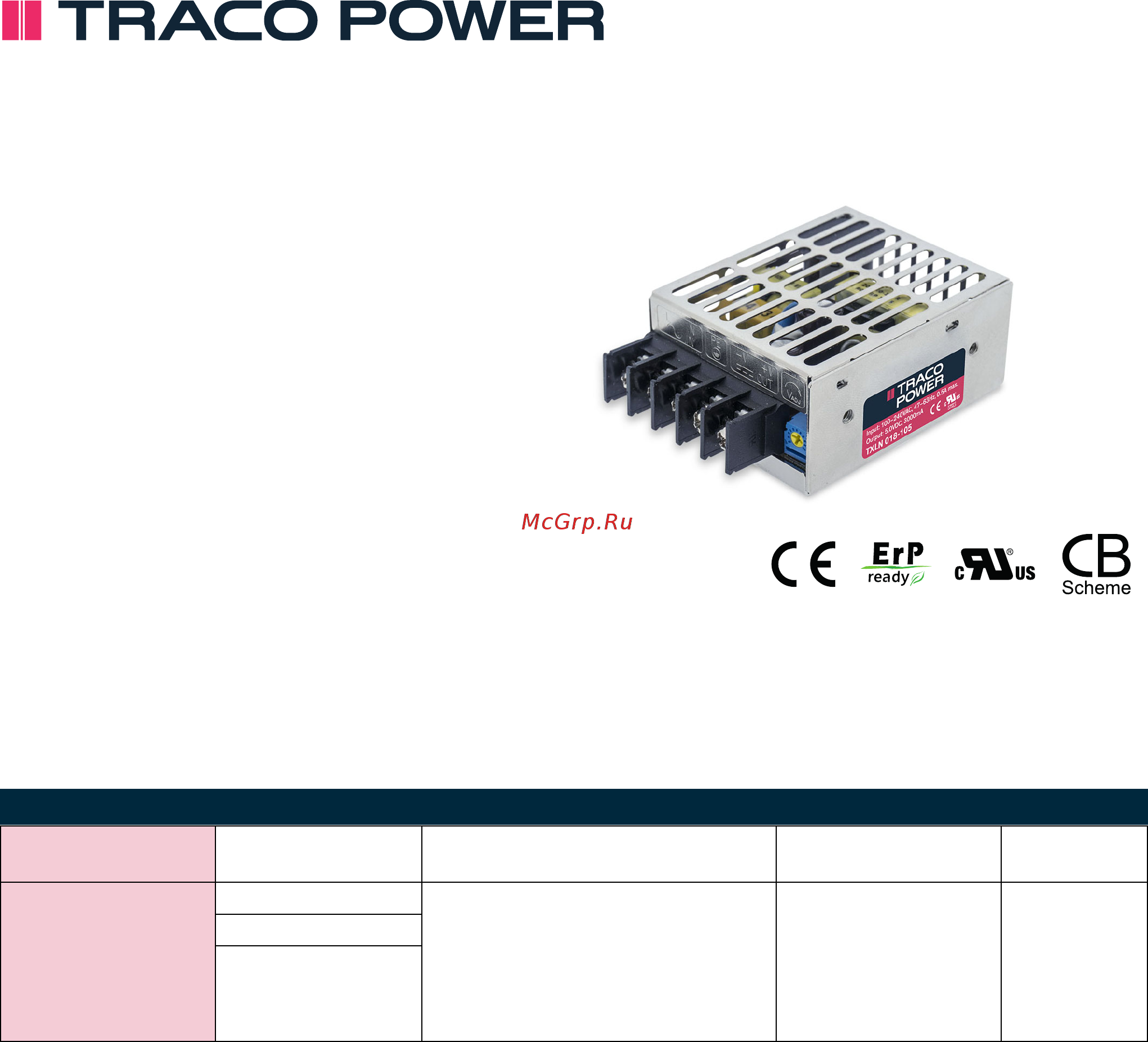 TRACO POWER TXLN 018-124 Datasheet онлайн