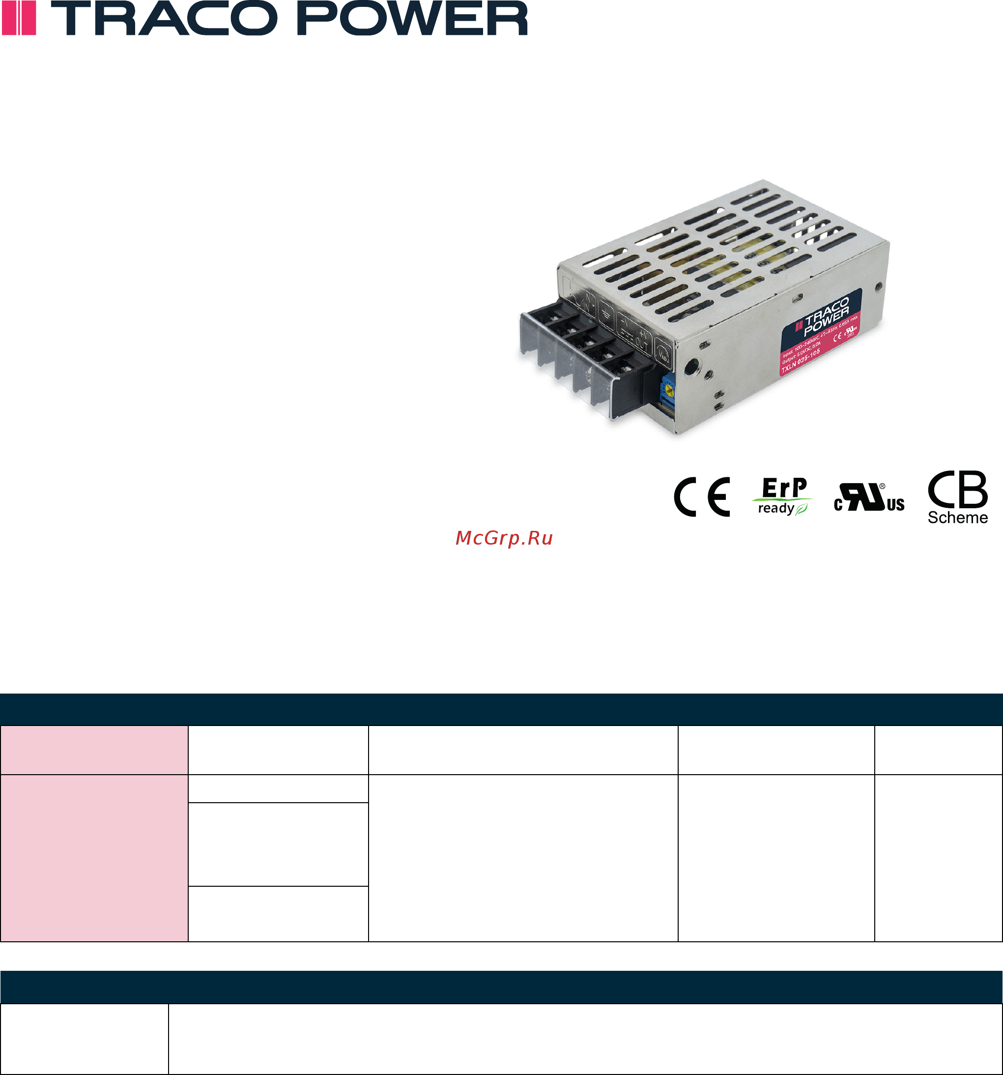 TRACO POWER TXLN 025-103 Datasheet онлайн