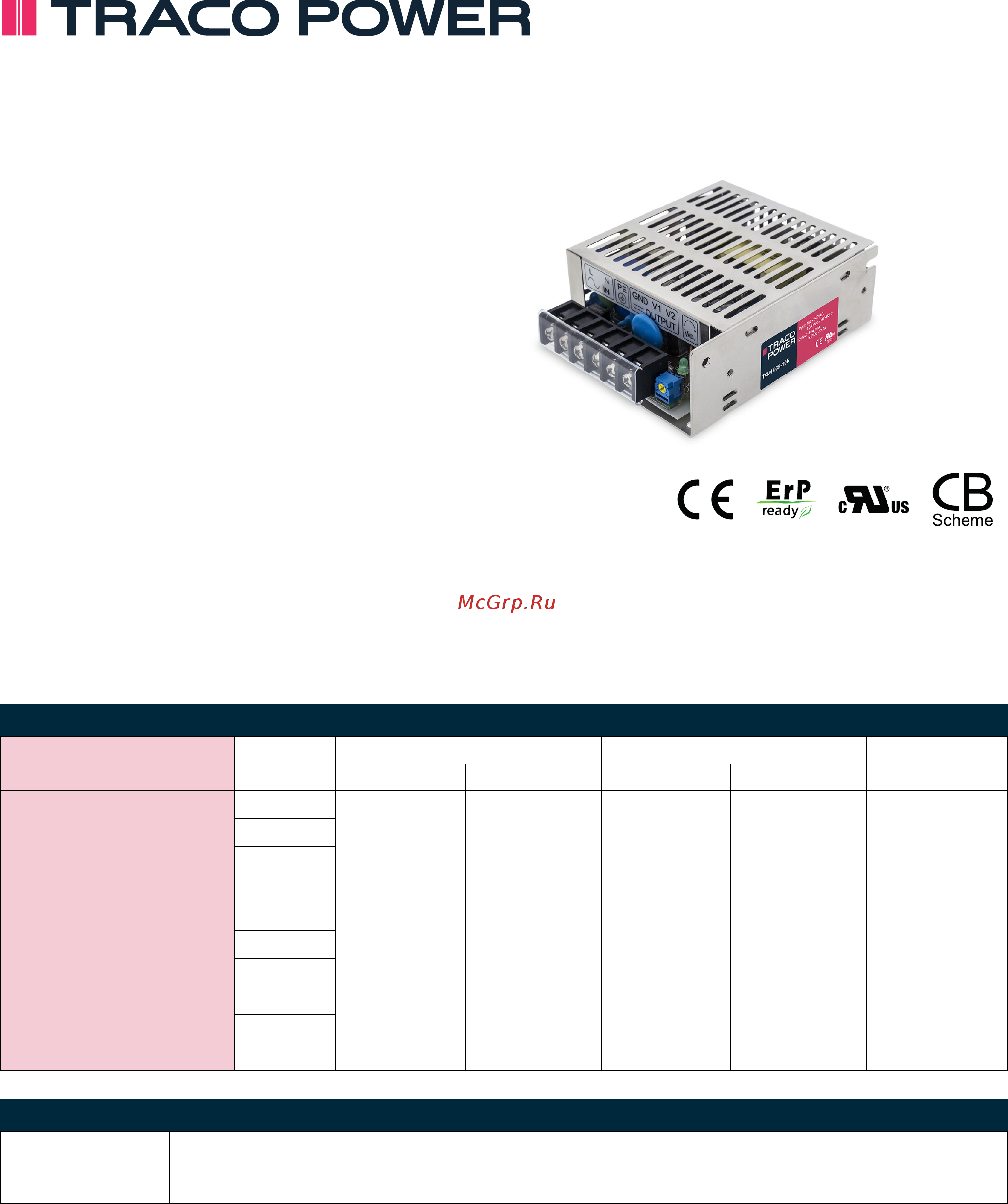 TRACO POWER TXLN 035-124 Datasheet онлайн