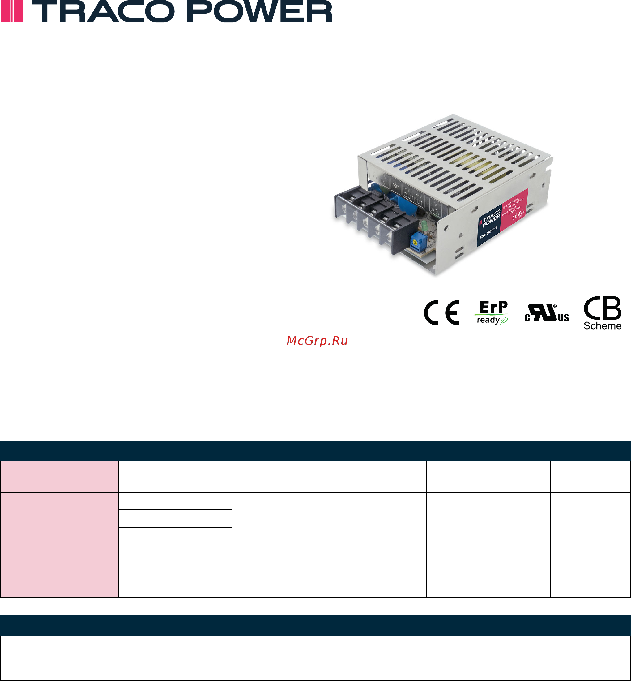 TRACO POWER TXLN 060-124 Datasheet онлайн