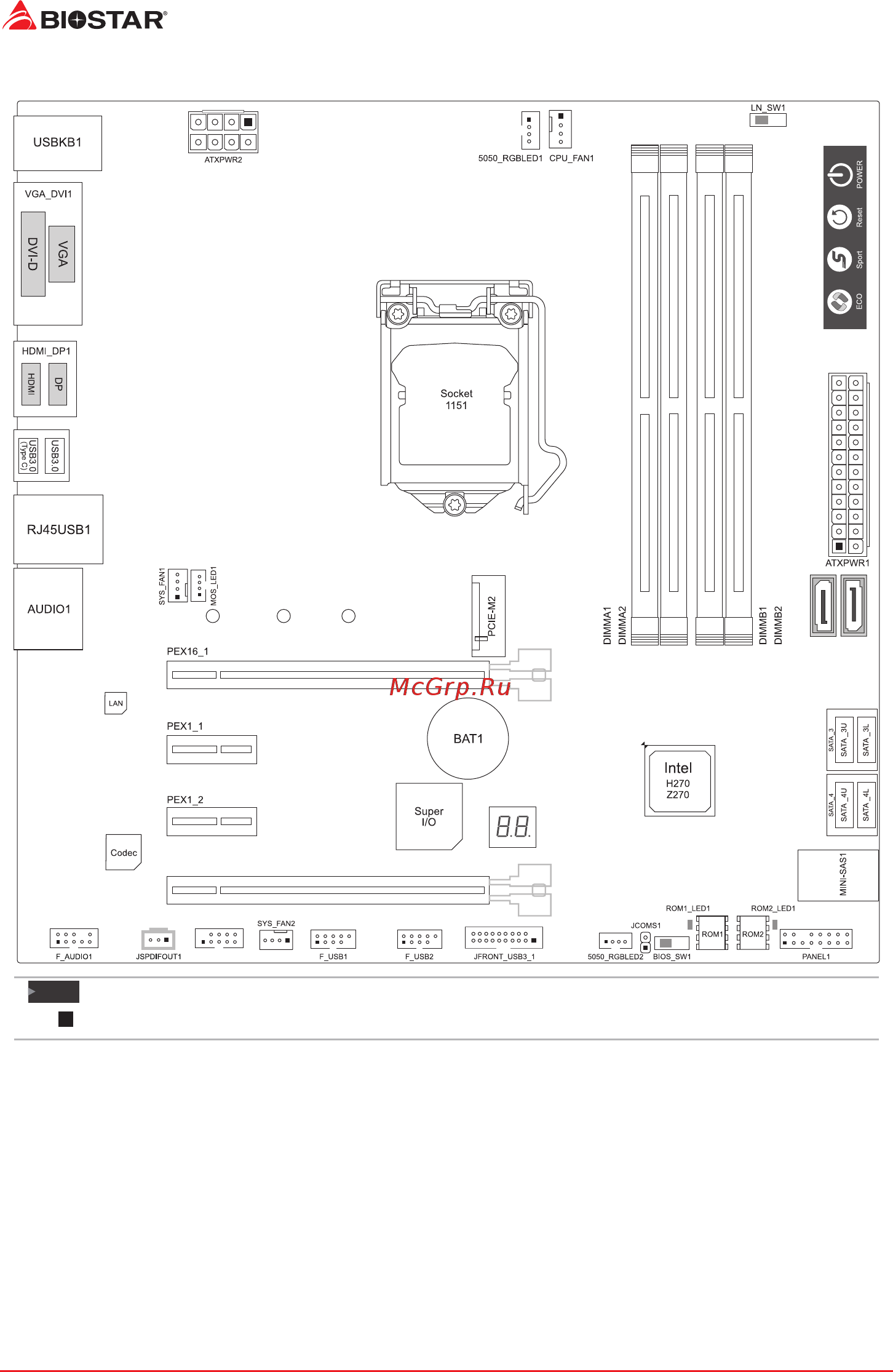 Biostar Z270GT4 Версия 5.x [6/80] Motherboard layout