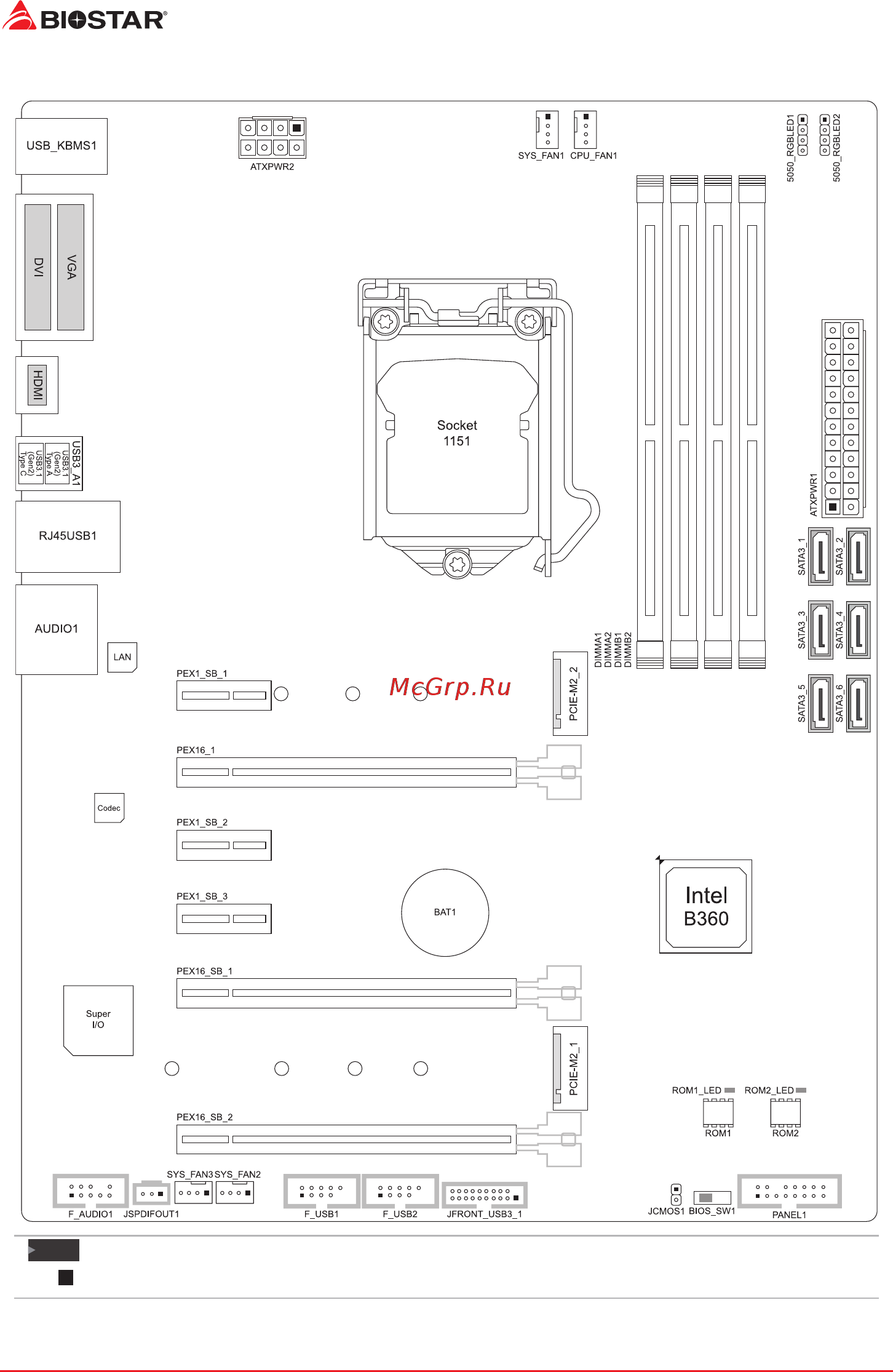 Biostar B360GT5S Версия 5.x [6/44] Motherboard layout