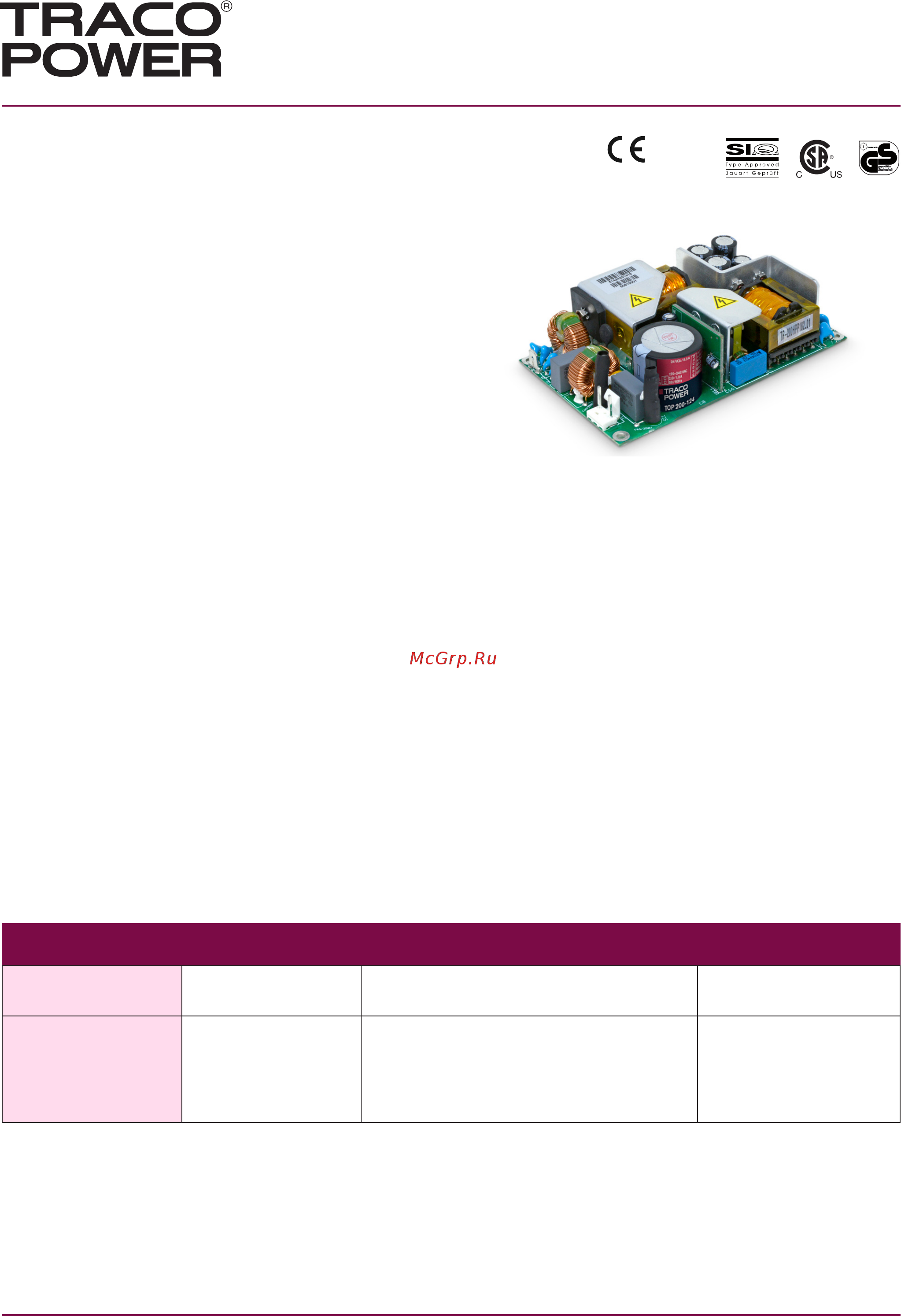 TRACO POWER TOP200-112 Datasheet онлайн