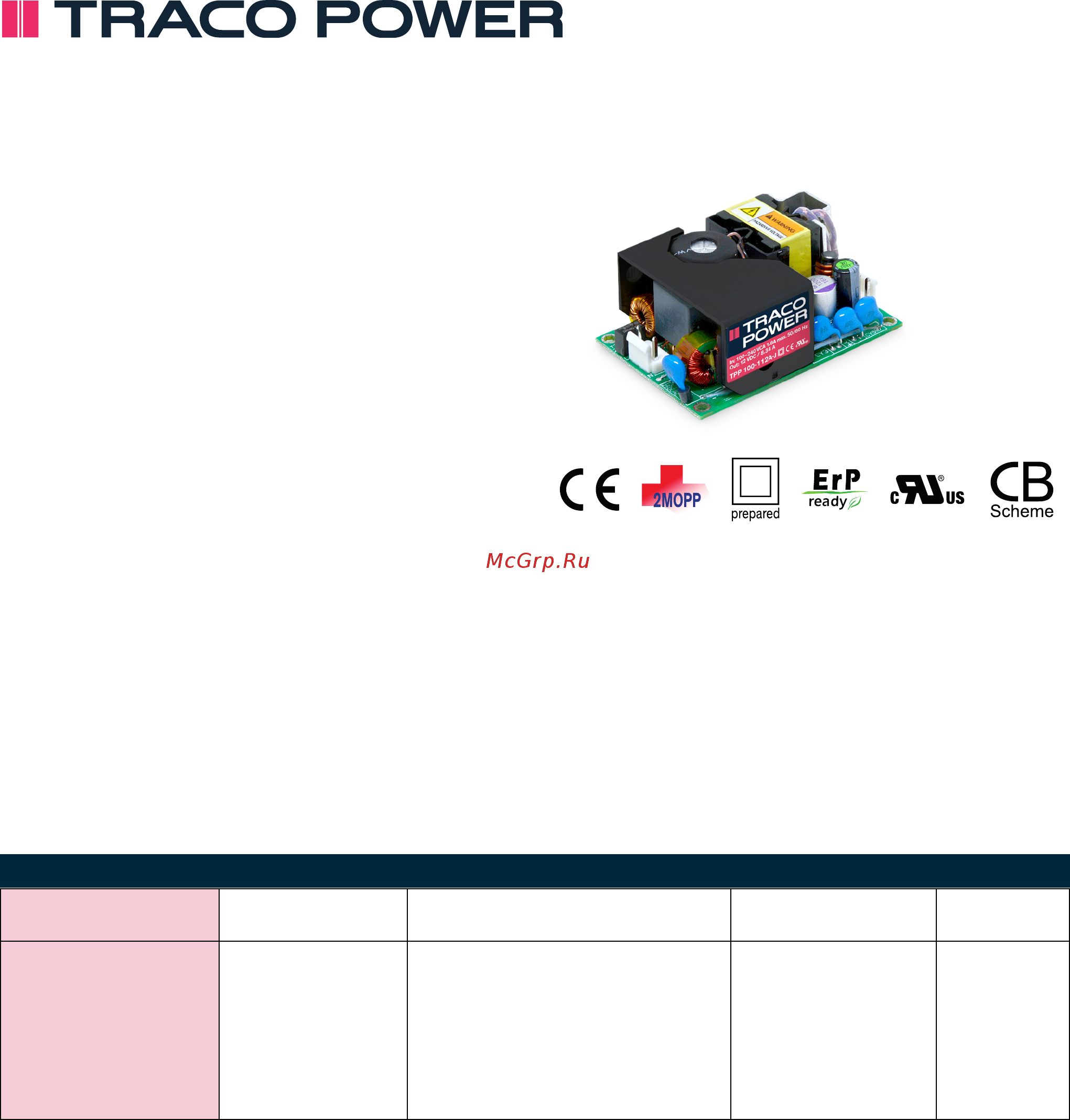 TRACO POWER TPP 100-112A-J Datasheet онлайн