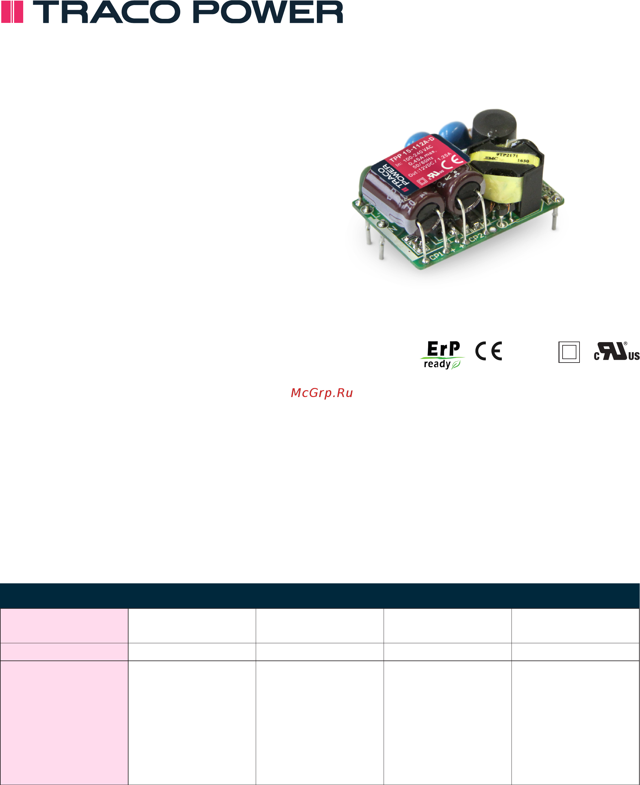 TRACO POWER TPP 15-103A-D Datasheet онлайн