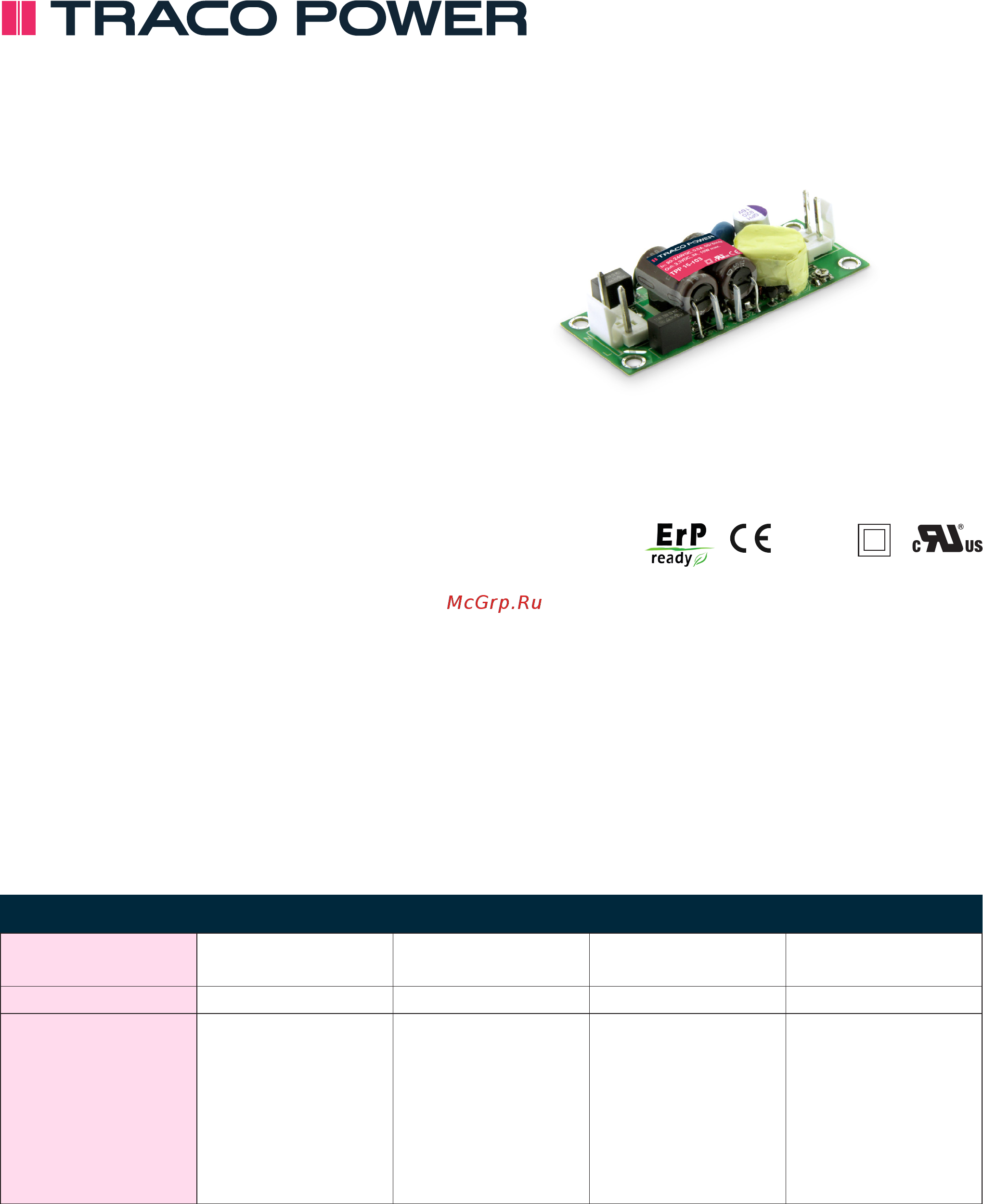 TRACO POWER TPP 15-115A-J Datasheet онлайн