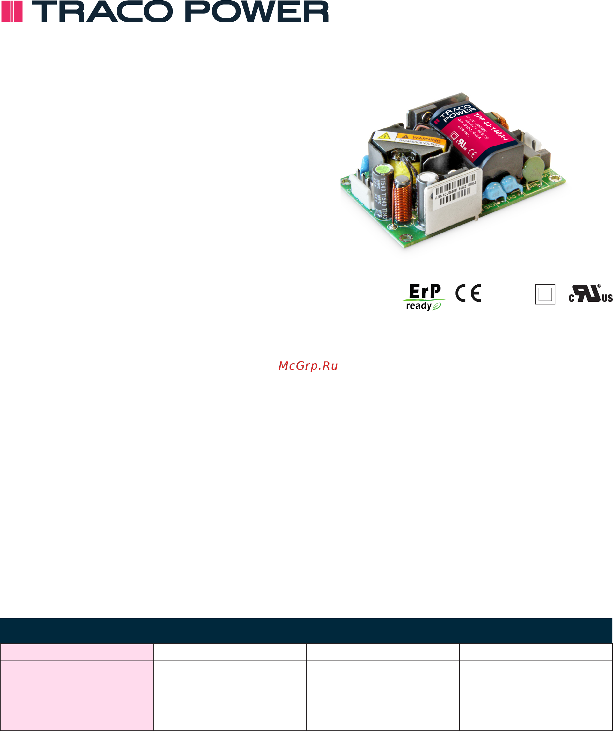 TRACO POWER TPP 40-105A-J Datasheet онлайн