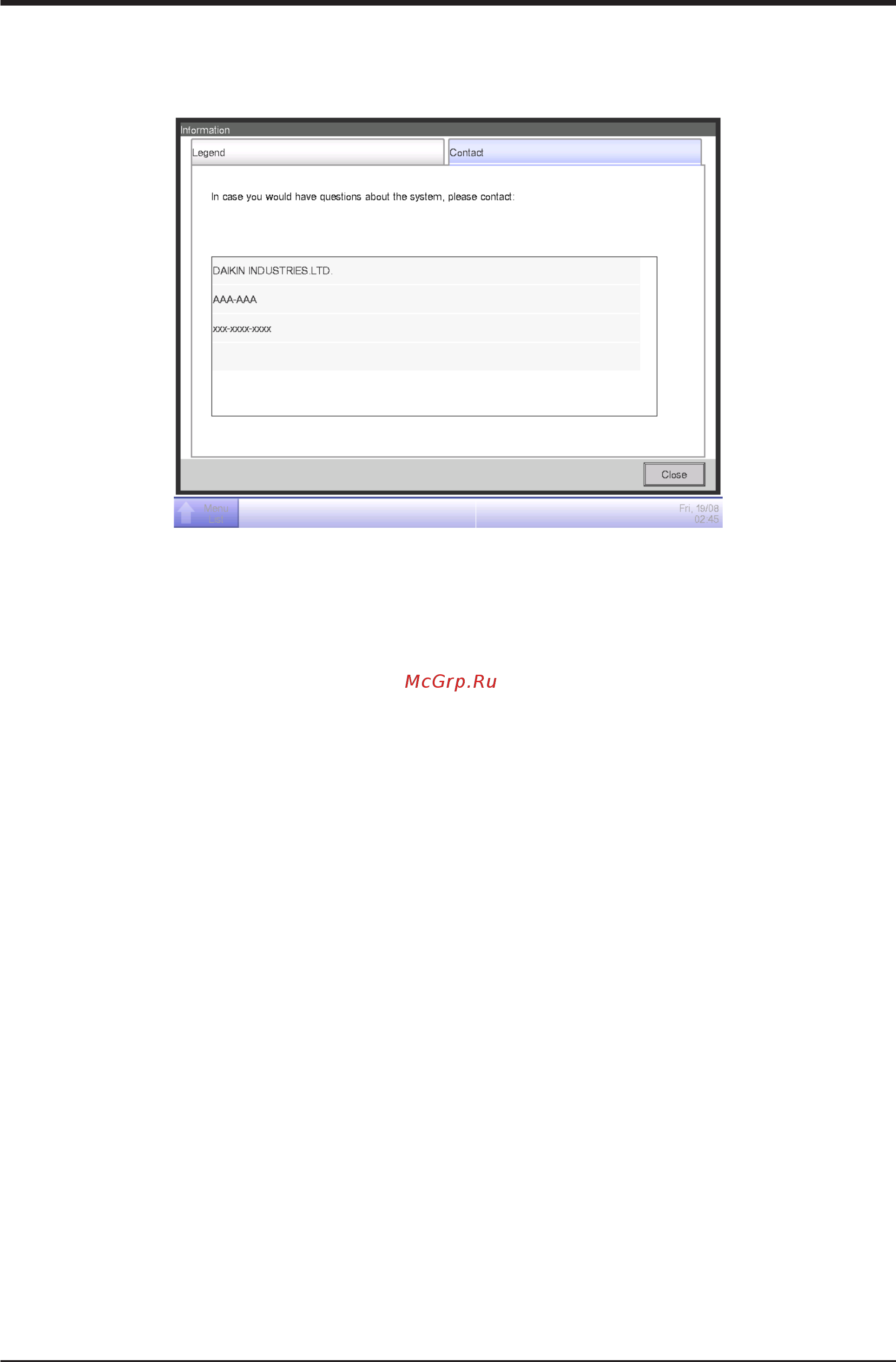 Daikin REYQ168PAYD [62/125] The registered contact information can be checked on the contact tab of the information screen
