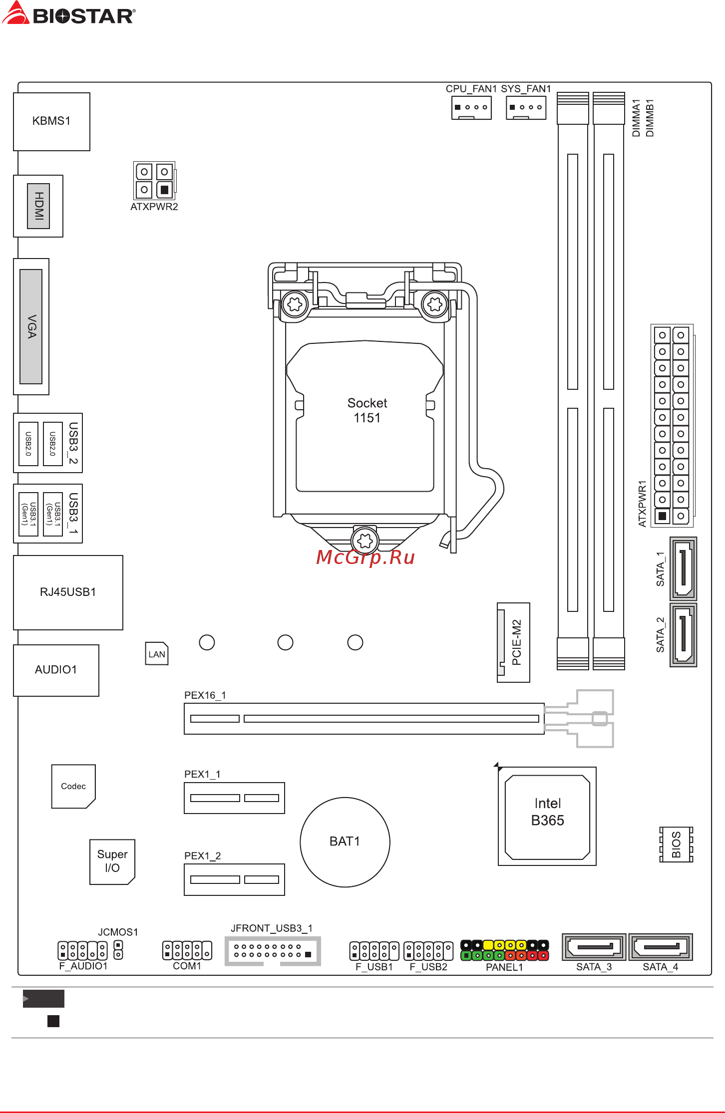 Biostar B365MHC Версия 6.x [6/60] Motherboard layout