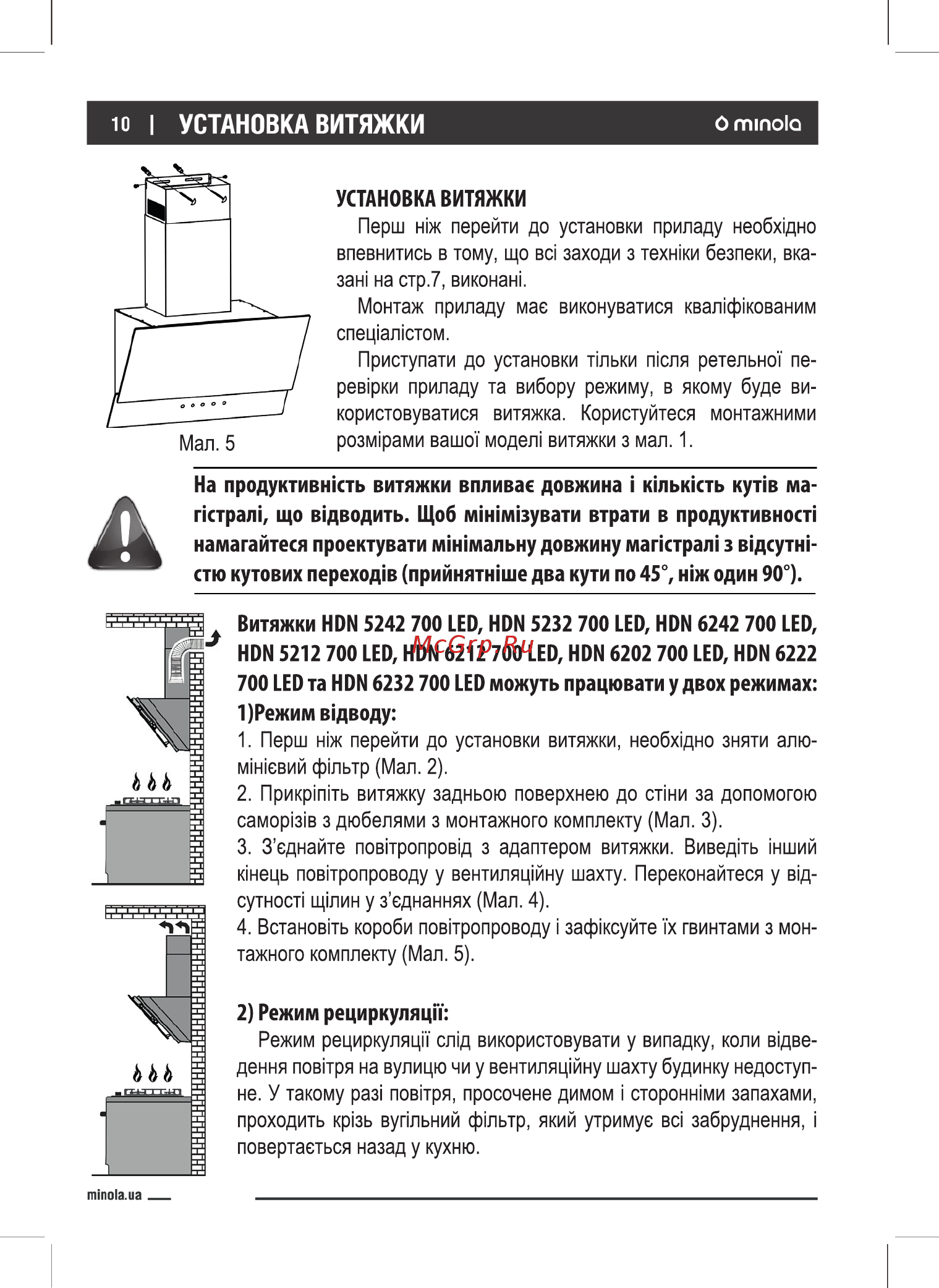 Minola HDN 6232 BL/INOX 700 LED [10/28] Режим відводу