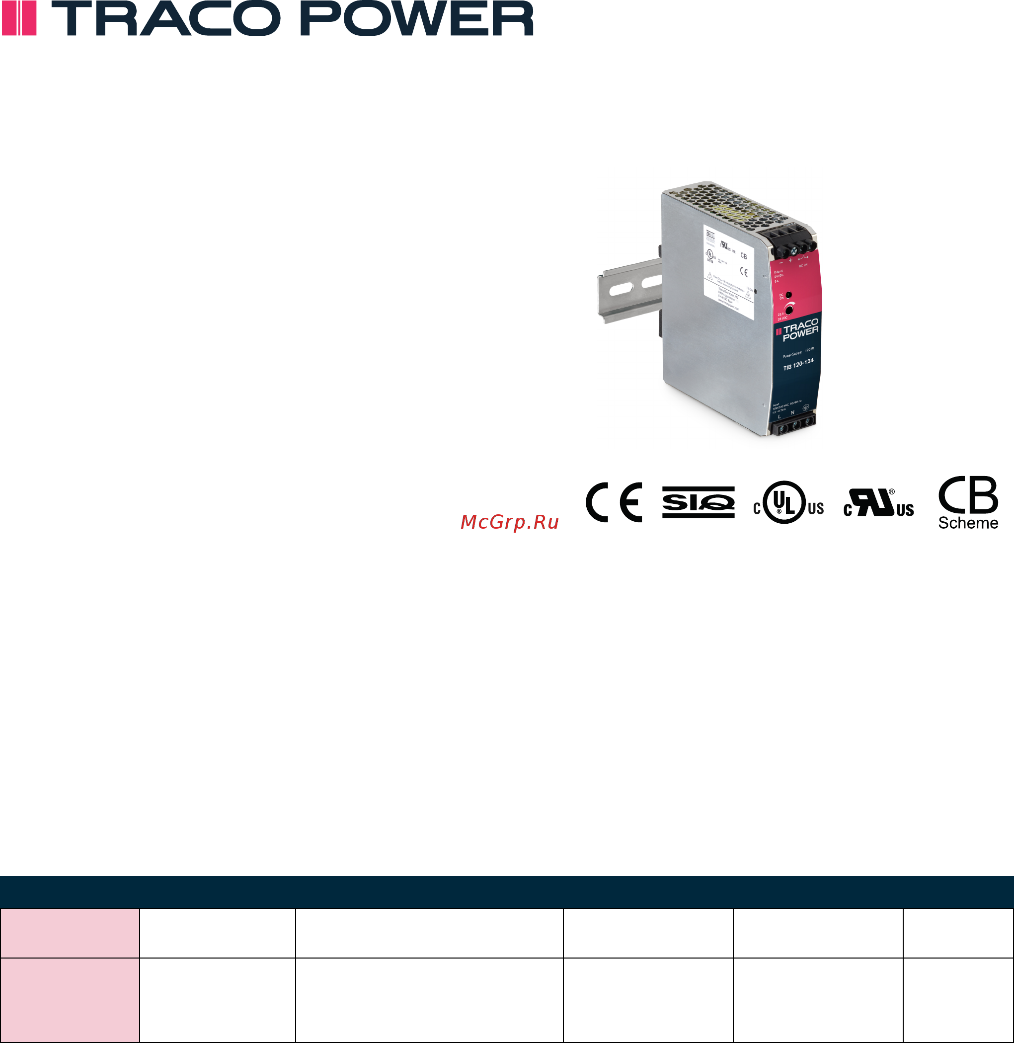 TRACO POWER TIB 120-124 Datasheet онлайн