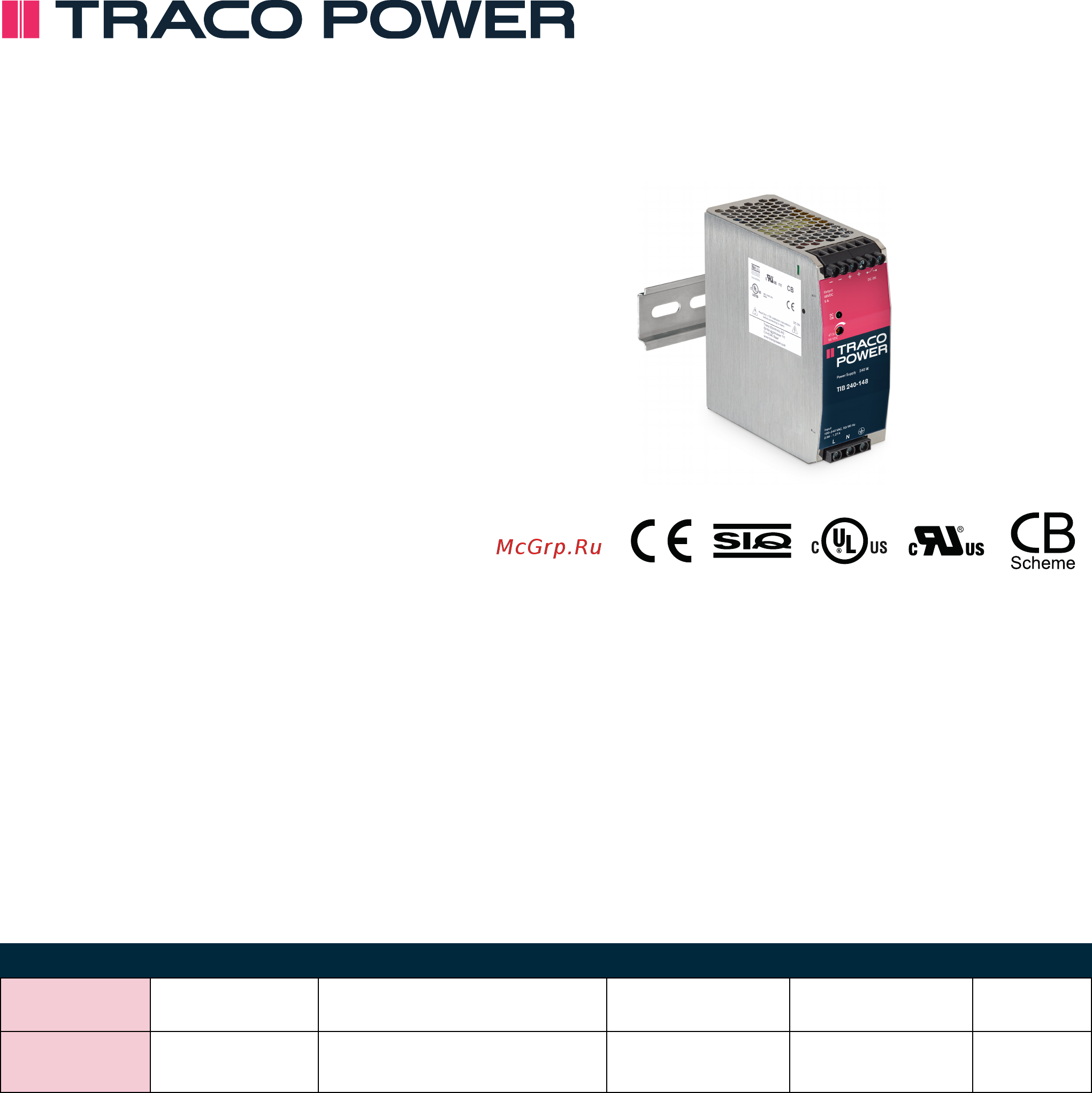 TRACO POWER TIB 240-124 Datasheet онлайн