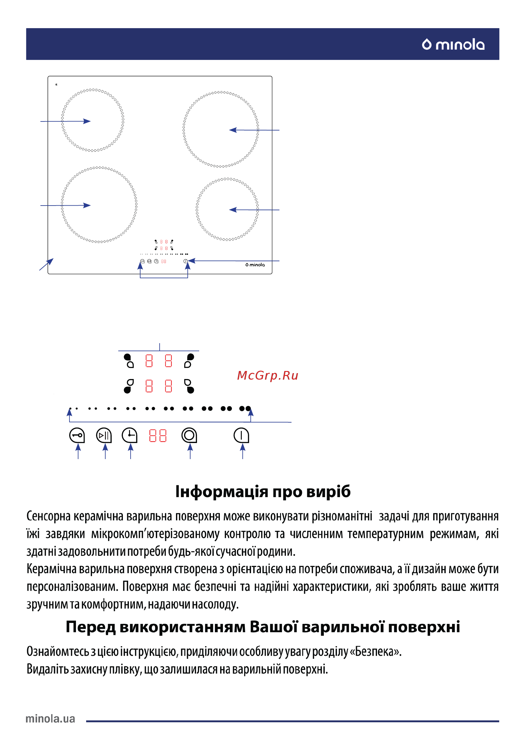 Minola MHS 3045 KBL [8/68] Панель керування
