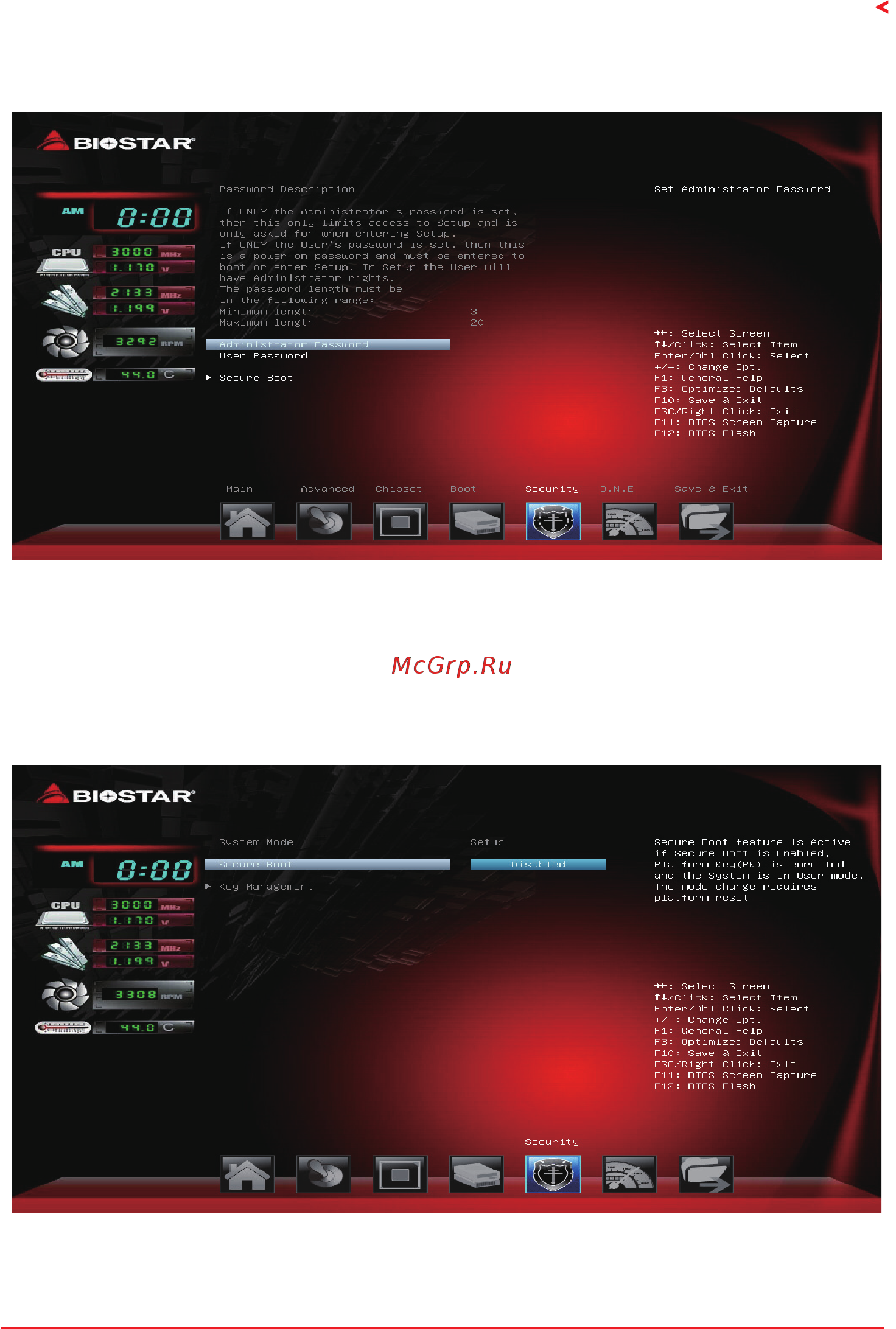 Biostar B450MH Версия 6.3 [29/34] Security menu