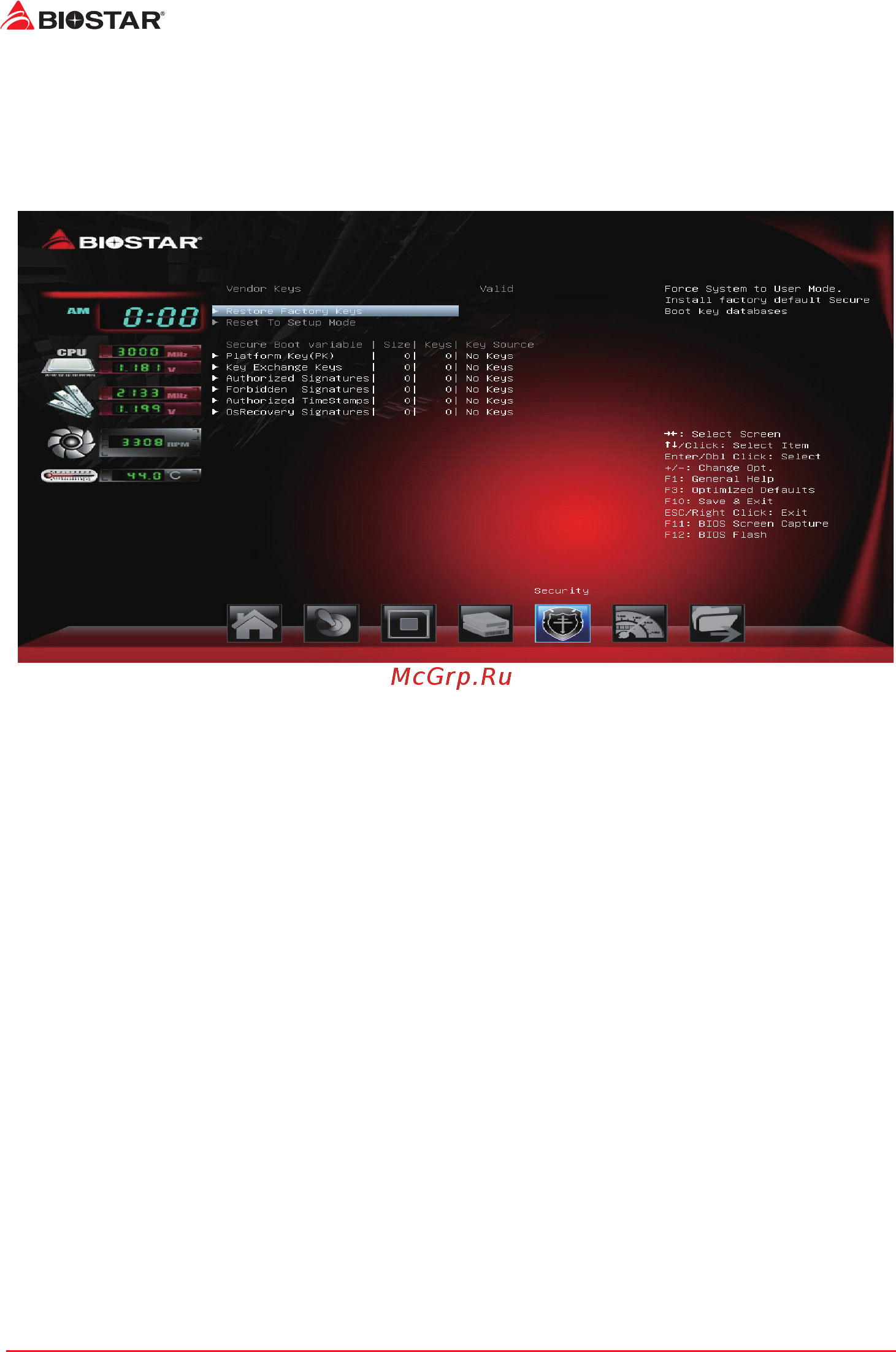 Biostar B450MH Версия 6.3 [30/34] Key management