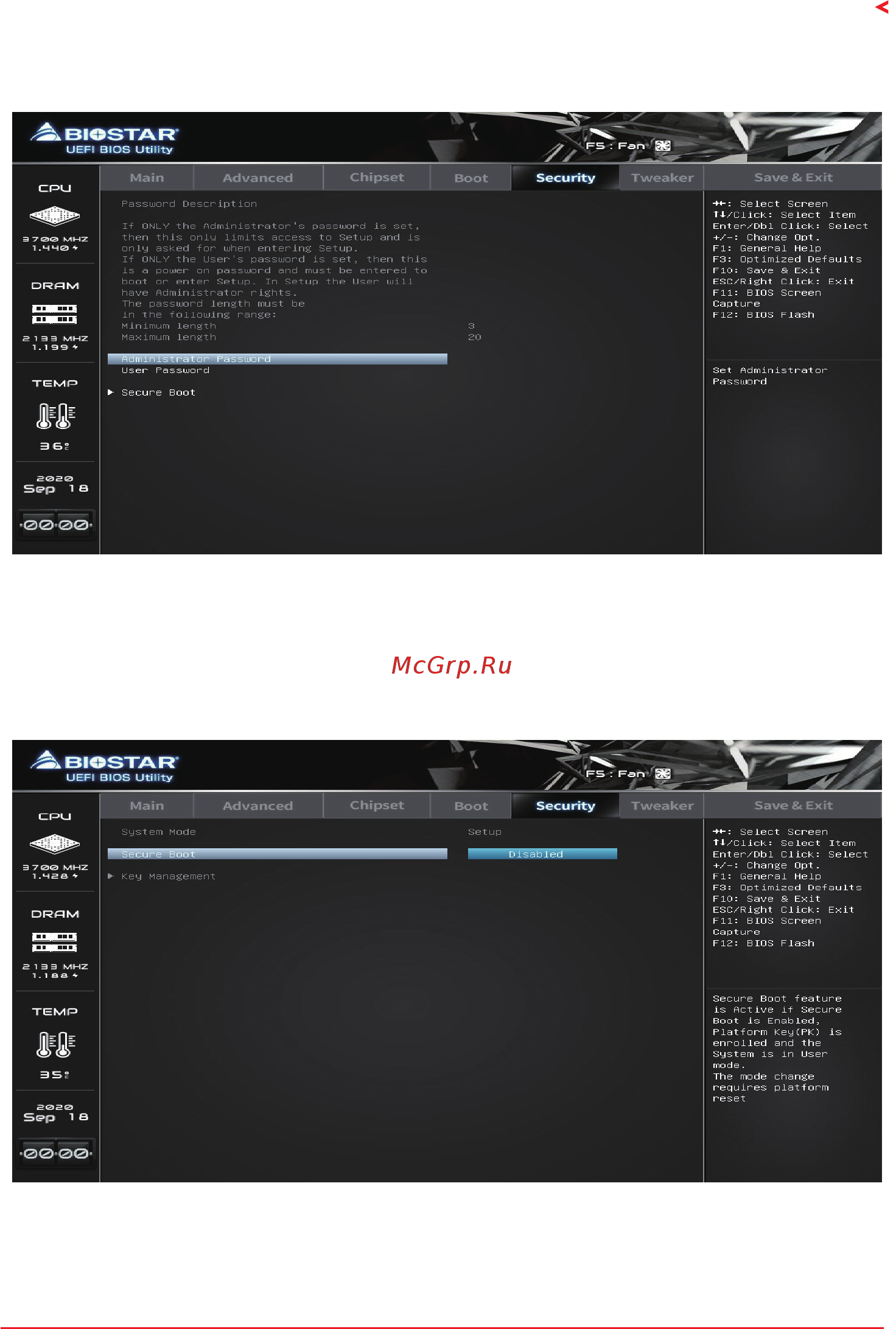 Biostar B450MX Версия 6.0 [27/33] Security menu
