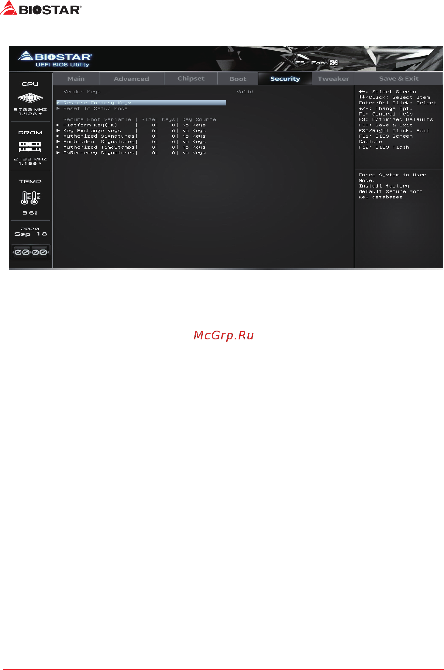 Biostar B450MX Версия 6.0 [28/33] Key management