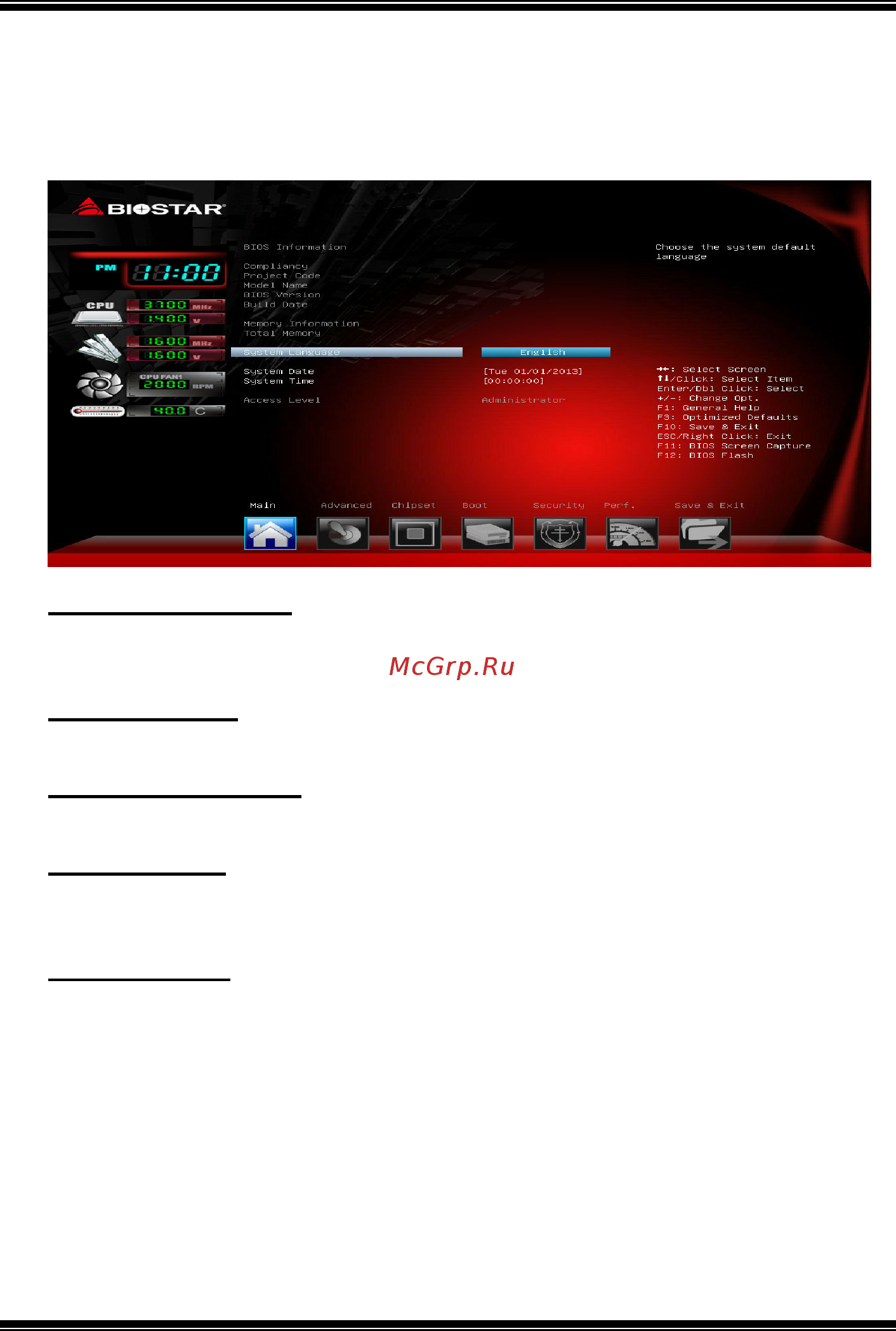 Biostar A58MD Версия 8.1 [4/33] Main menu