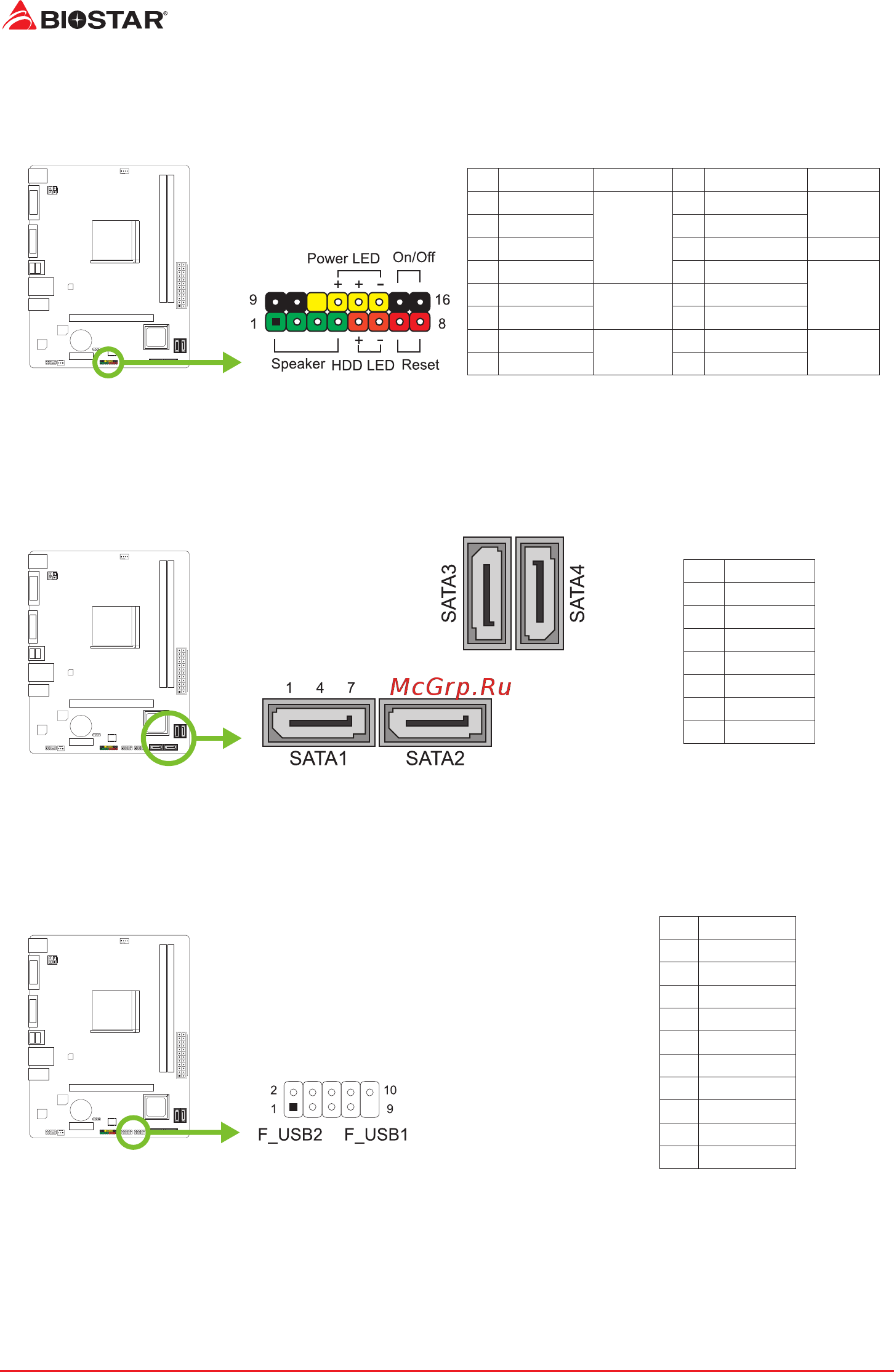 Biostar A68MDE Версия 7.x [14/59] F_usb1 2 header for usb 2 ports at front panel