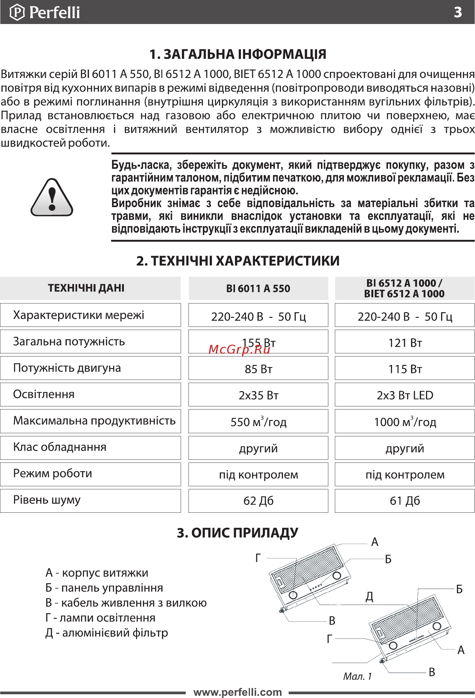 Perfelli BI 6011 A 550 BL [3/28] Загальна 1нф0рмац1я