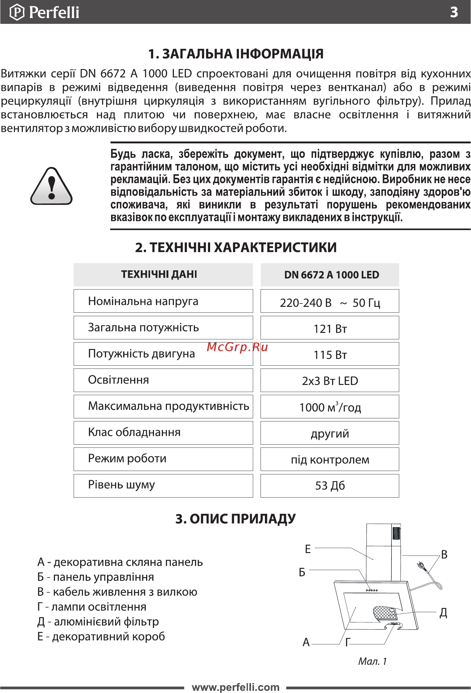 Perfelli DN 6672 A 1000 BL/I LED [3/19] Загальна 1нф0рмац1я
