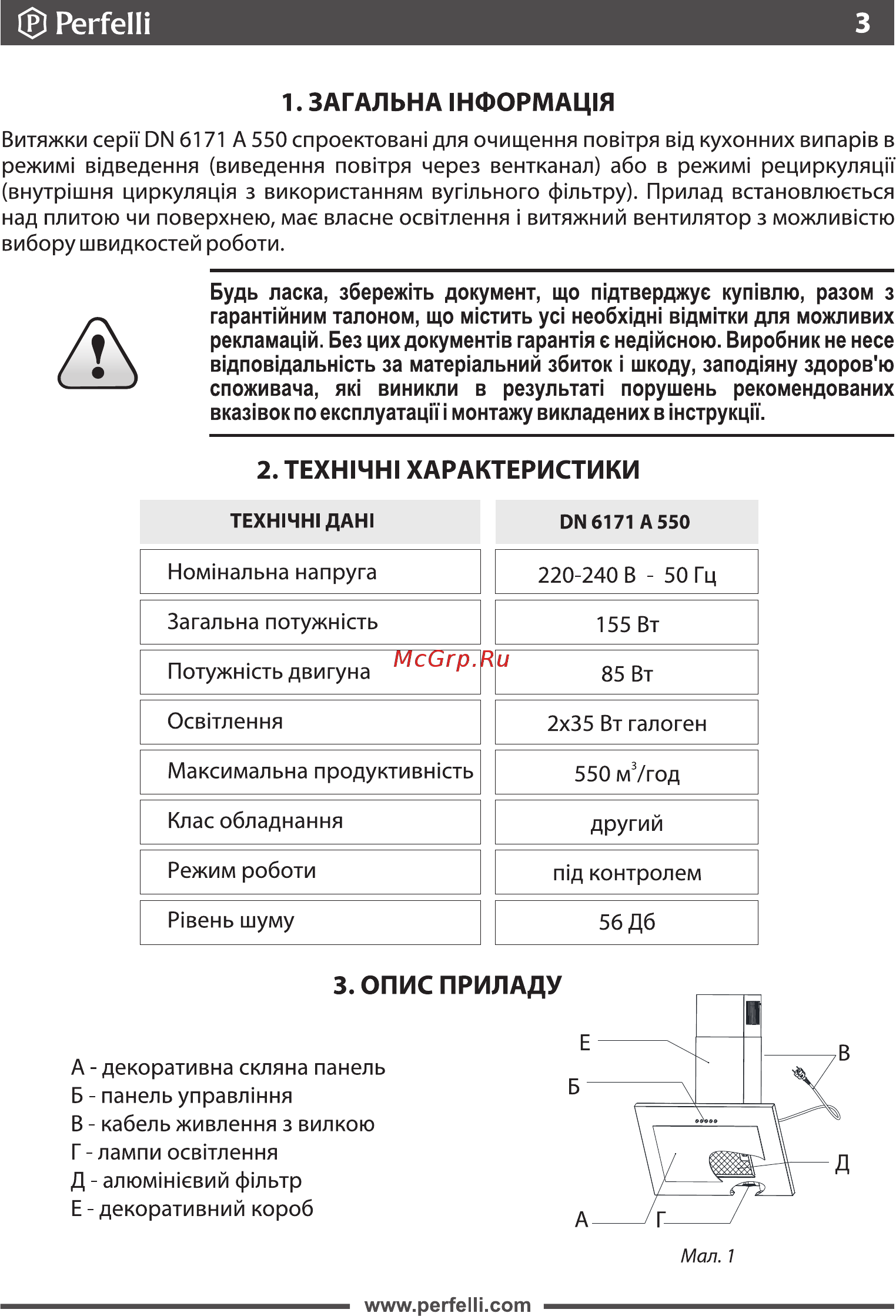 Perfelli DN 6171 A 550 BL [3/19] Страница 3