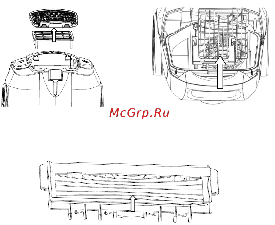 Ardesto MVC-B1602RD [13/24] Чистка выходного нера фильтра снимите решетку выходного фильтра потянув за выступы по направ лению вверх выньте нера фильтр прочистите фильтр с помощью щетки губчатую составляющую фильтра промыть в теплой воде и тщательно просушить вернуть нера фильтр и губчатый фильтр на место рис 6 7