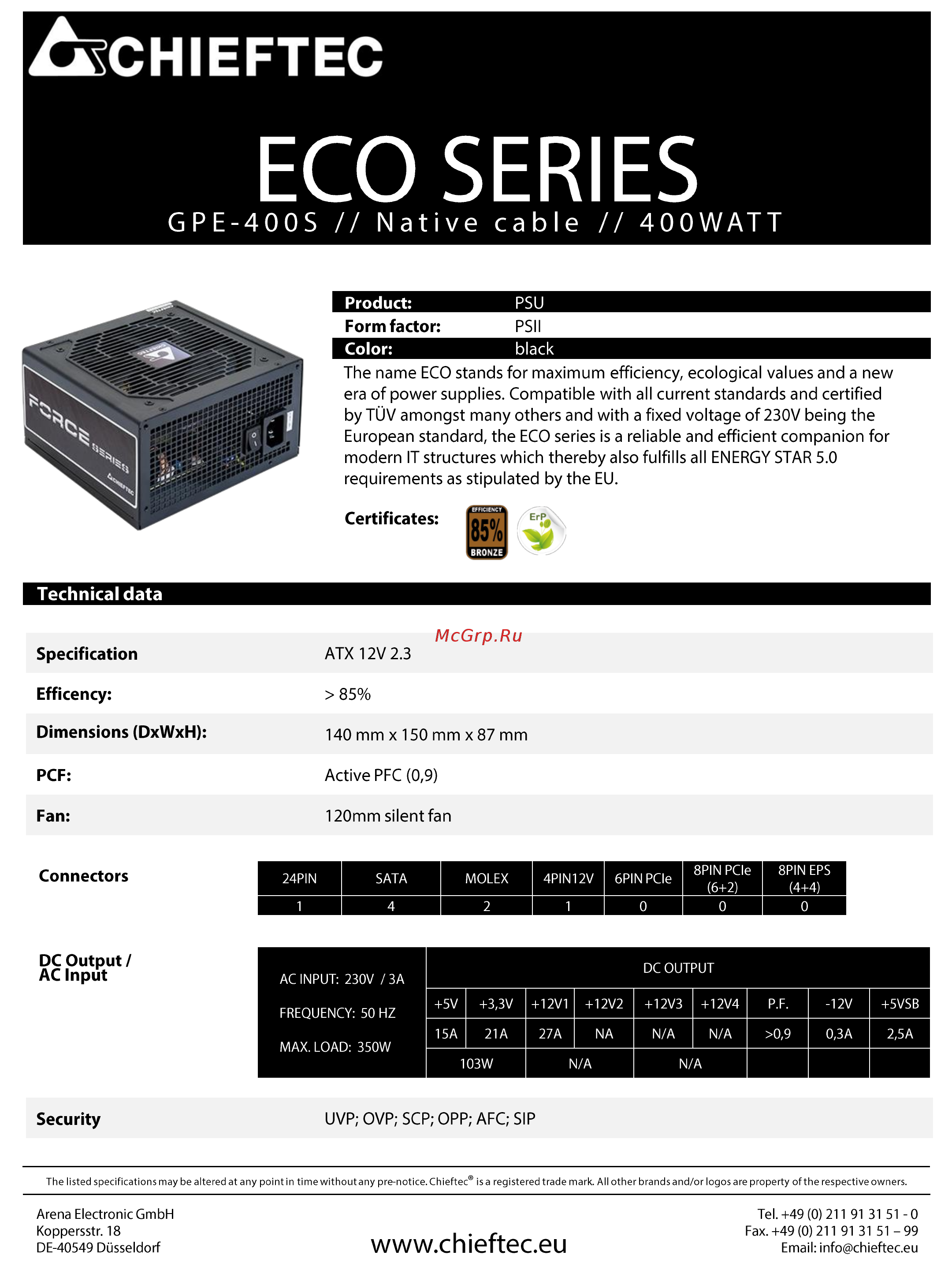 Chieftec CPS-400S Техническая спецификация онлайн