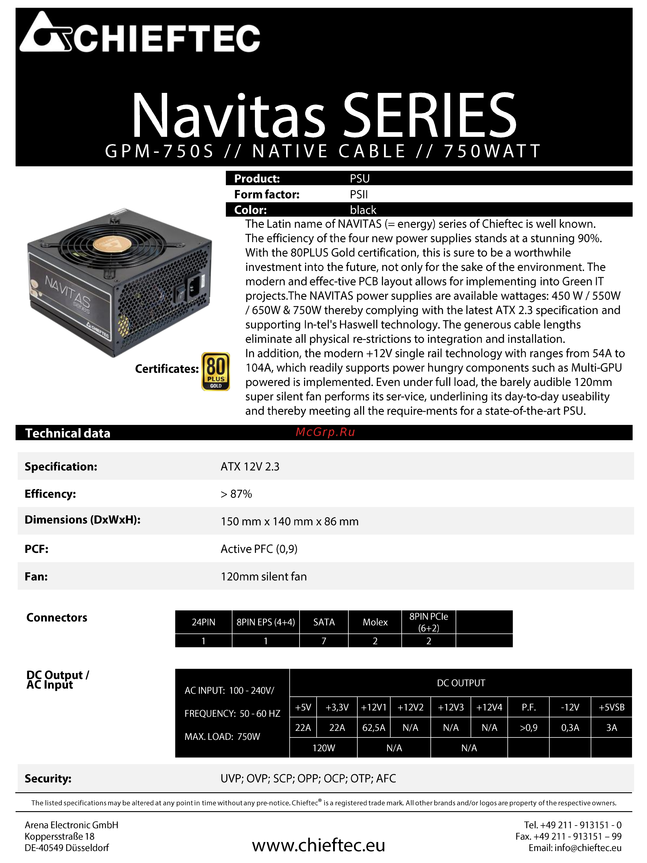 Chieftec GPM-750S Техническая спецификация онлайн