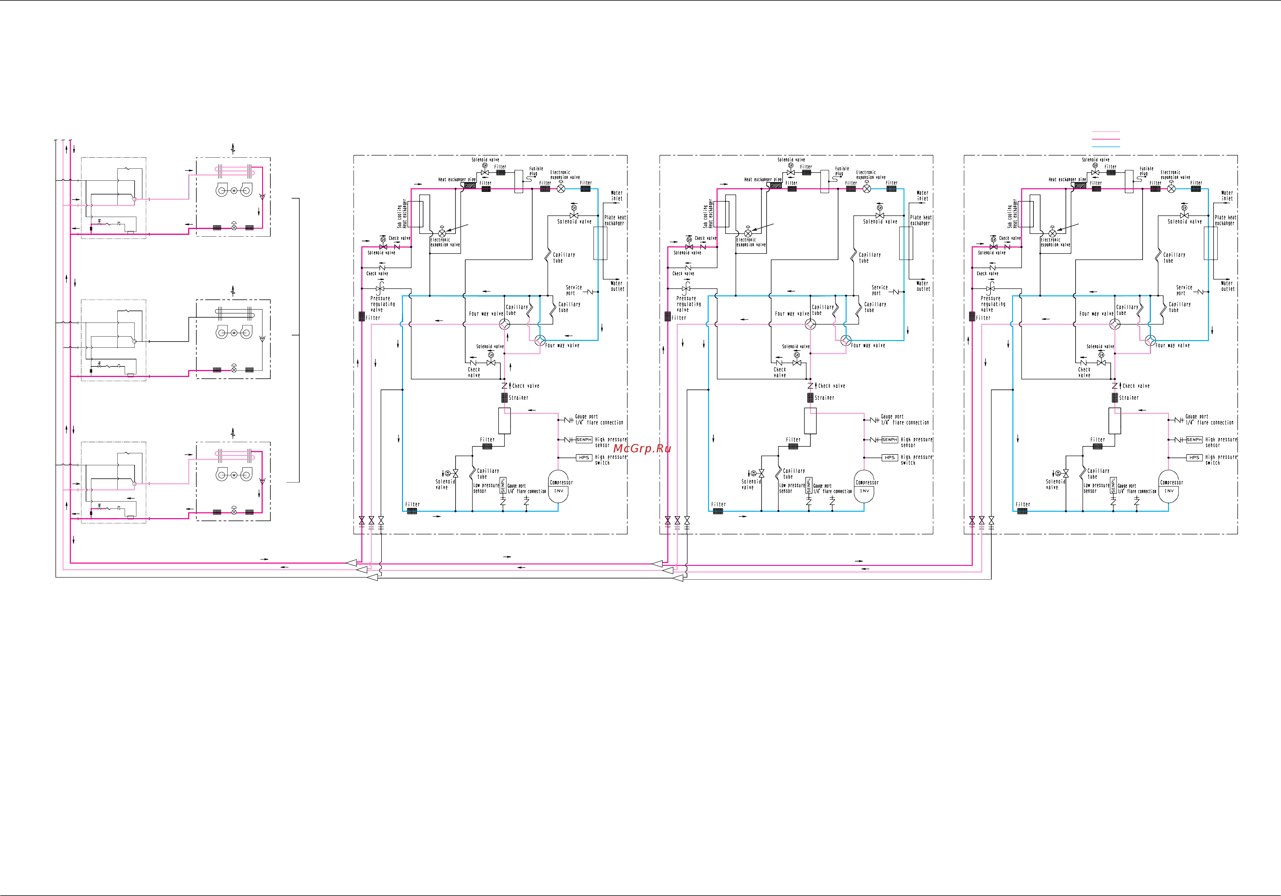 Daikin RWEYQ30PY1 [71/342] D heating and simultaneous cooling heating operation mode when the outdoor water cooled heat exchangers are used only as evaporator