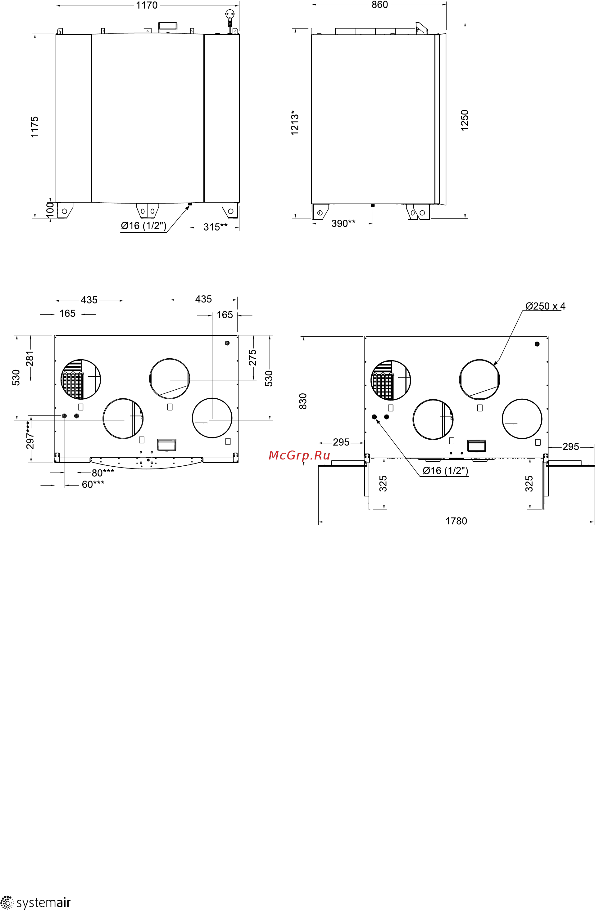 Systemair SAVE VTR 700 L [10/64] Размеры и вес левосторонней модели l