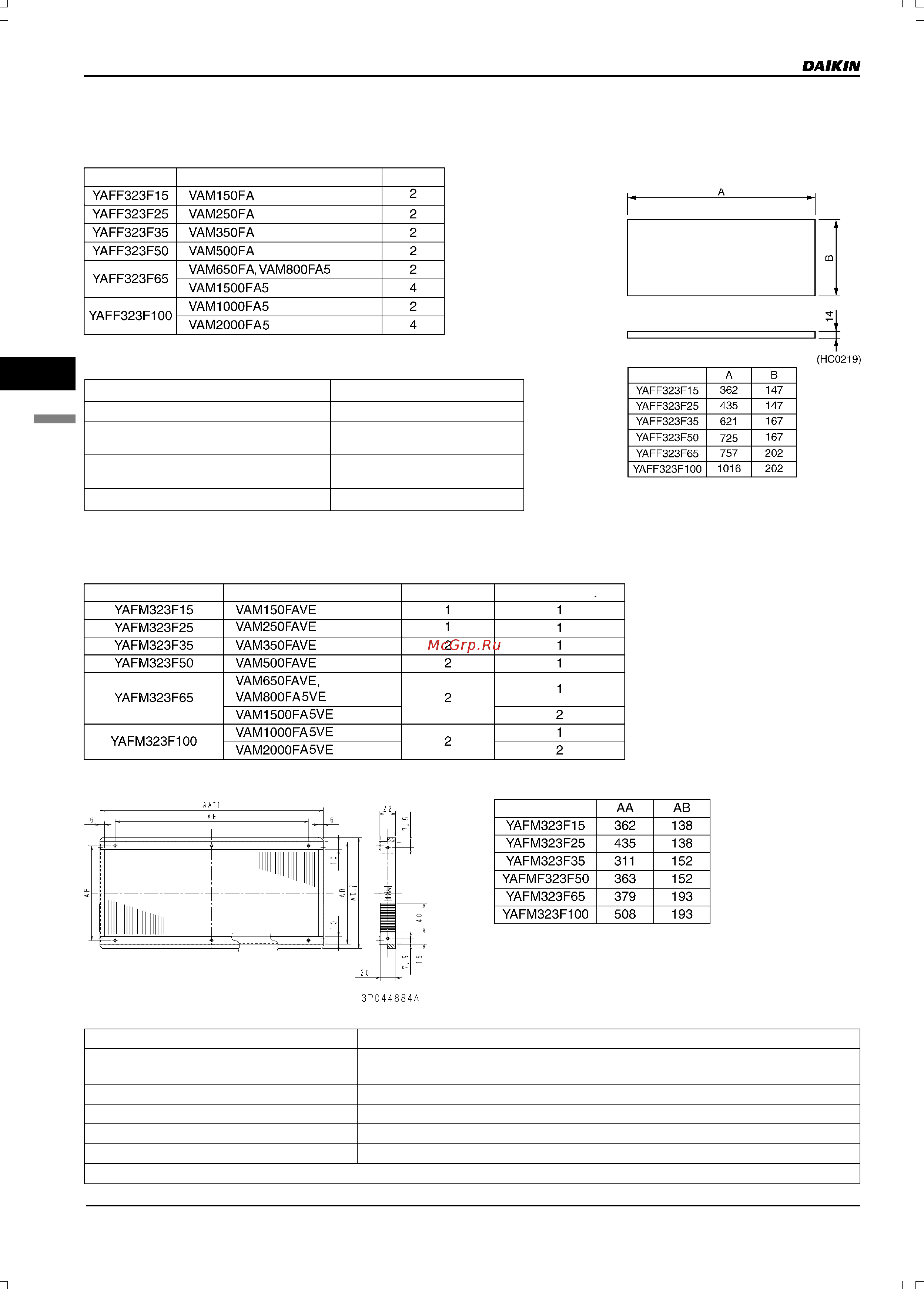 Daikin VAM1500FA [156/179] Yaff323f15 yaff323f25 yaff323f35 yaff323f50 yaff323f65 yaff323f100 сменный воздушный фильтр