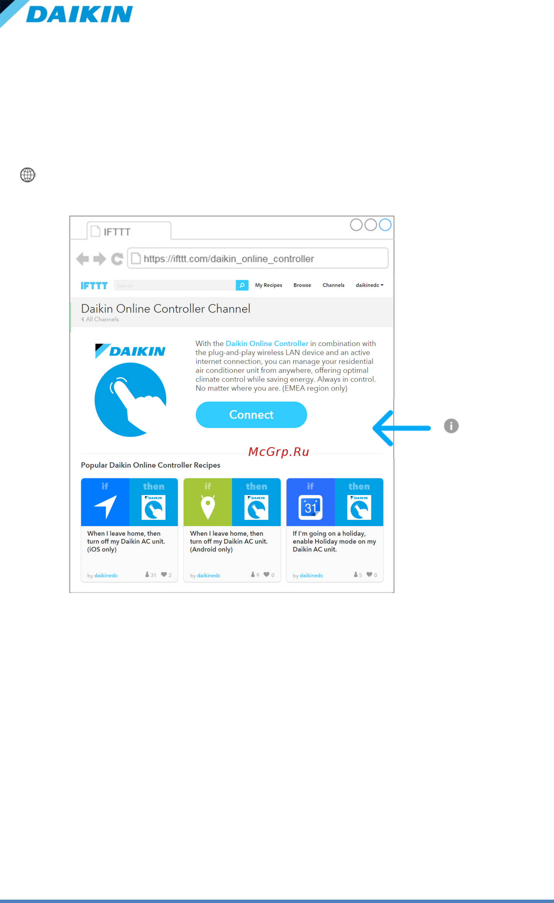 Daikin FTXTM40M2V1B [3/9] Activating and authorising the daikin channel