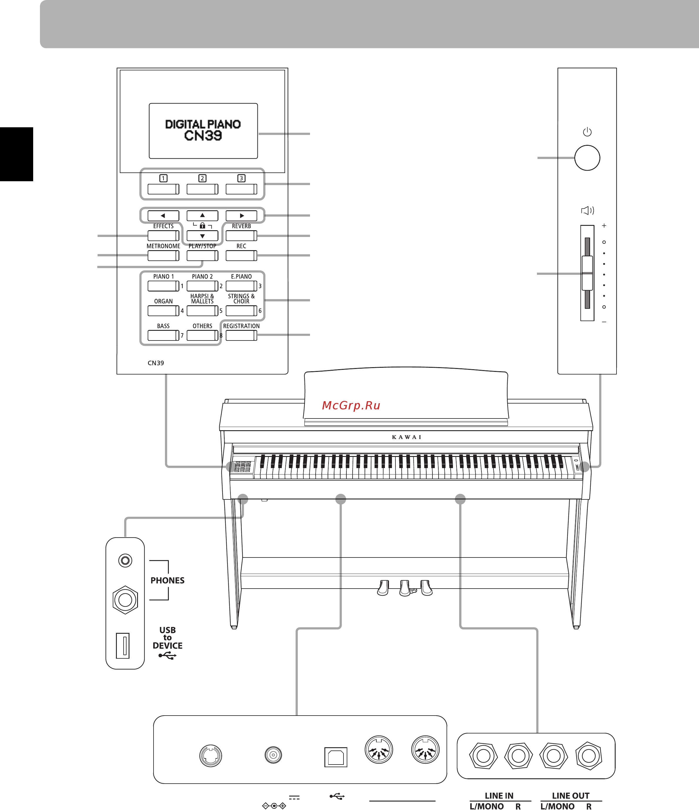 Kawai CN39W [12/152] Элементы управления и коммутация