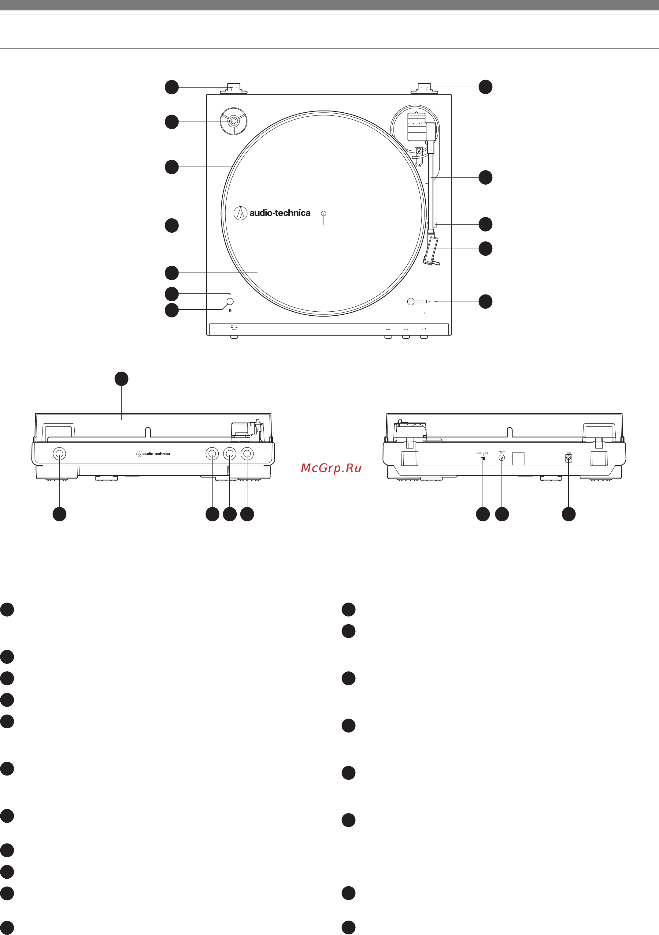 Audio-Technica AT-LP60XBTBK [4/15] Название и назначение частей