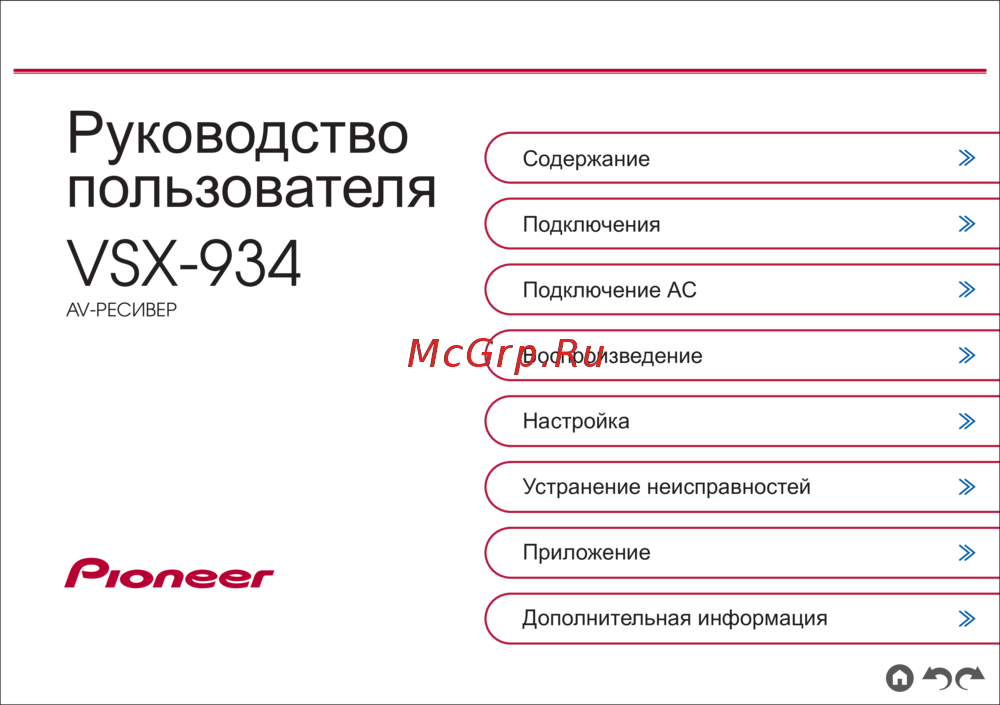 Pioneer VSX-934 Silver Инструкция по эксплуатации