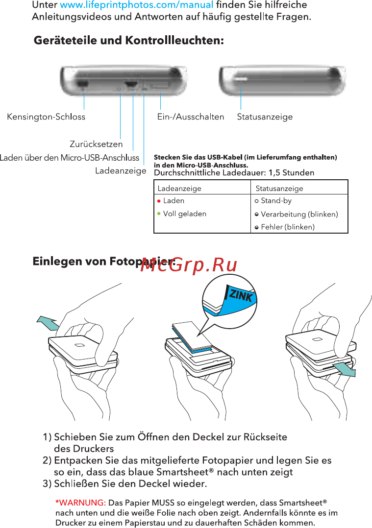 Lifeprint 2x3 Black [20/36] Einlegen von fotopapier